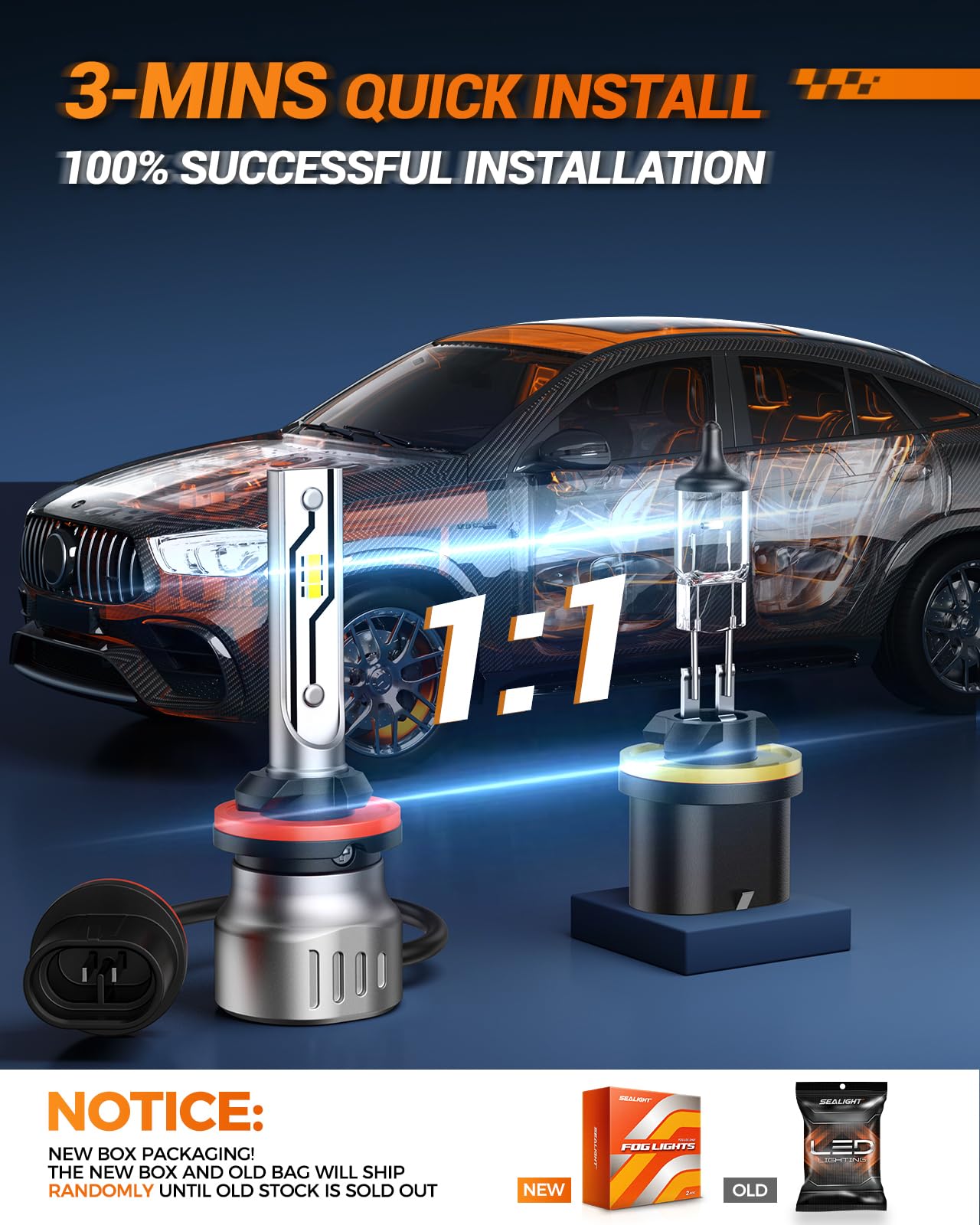 SEALIGHT installed in vehicle fog housing demonstrating easy plug-and-play upgrade
