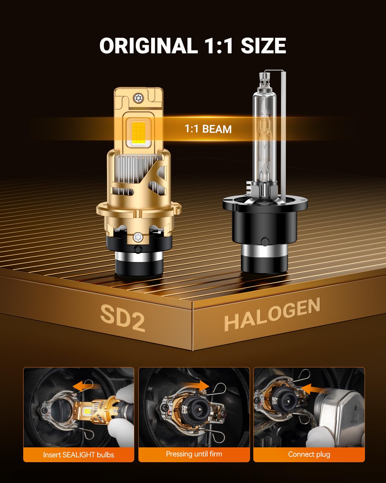 SEALIGHT D2S retail packaging with bulbs and accessories for quick install