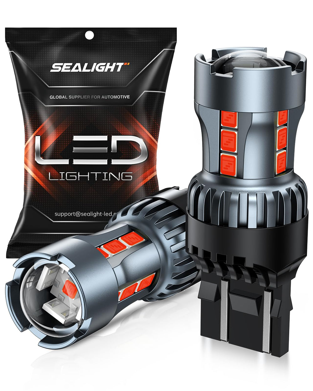 SEALIGHT front-view pack of 2 showing crisp red bulbs and easy replacement benefit