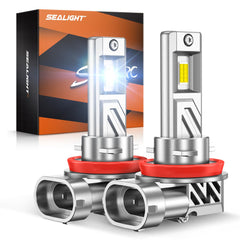 SEALIGHT front view of H11 bulb showing LED and heat sink for brighter beam