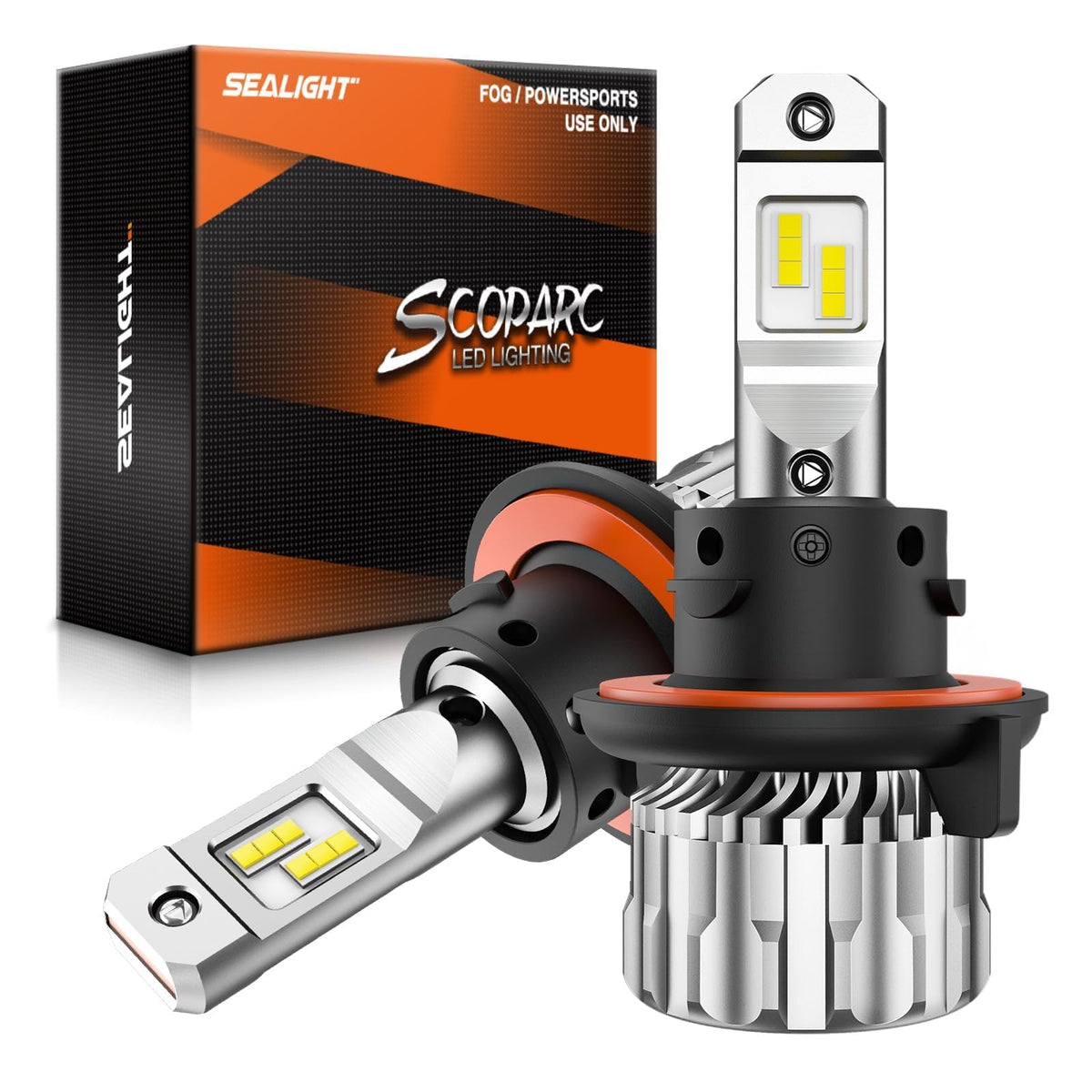 SEALIGHT H13 front view of both bulbs showing bright cool-white finish and immediate upgrade