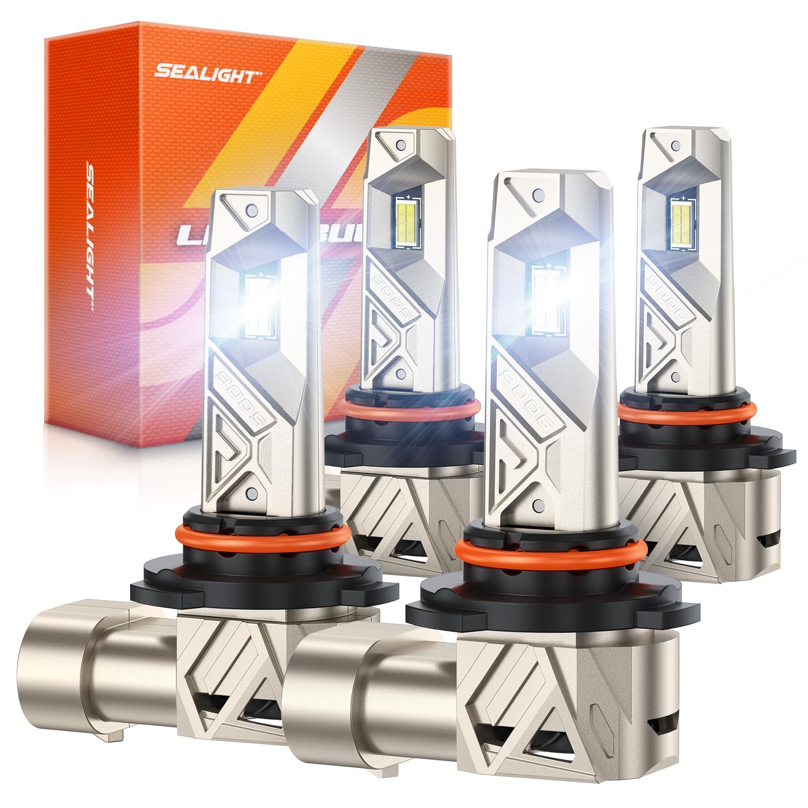 SEALIGHT S6 Pro front view showing pack of four bulbs and tidy plugs, clearer road lighting