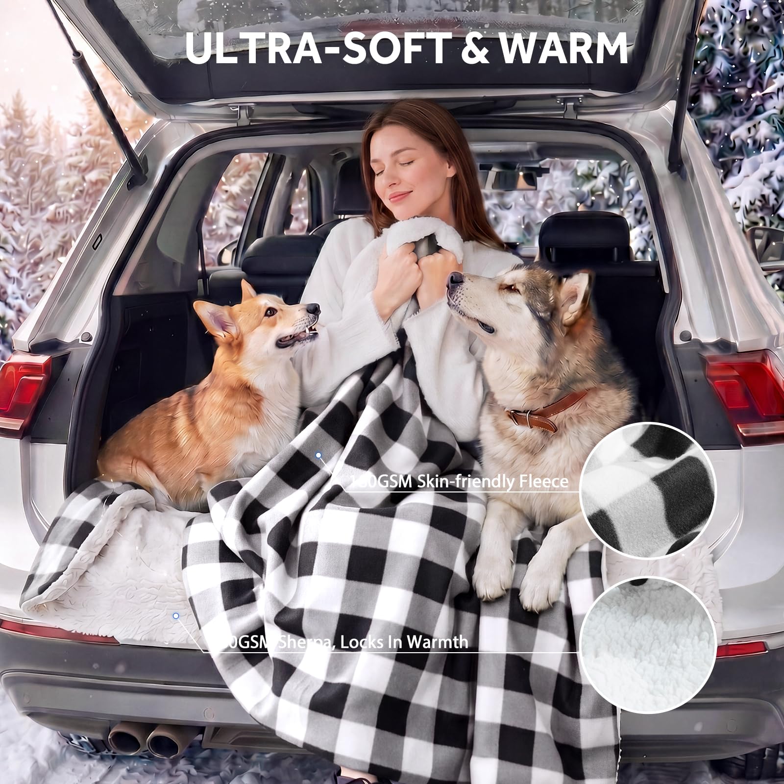 Sealy heated blanket draped over car seat providing passenger warmth