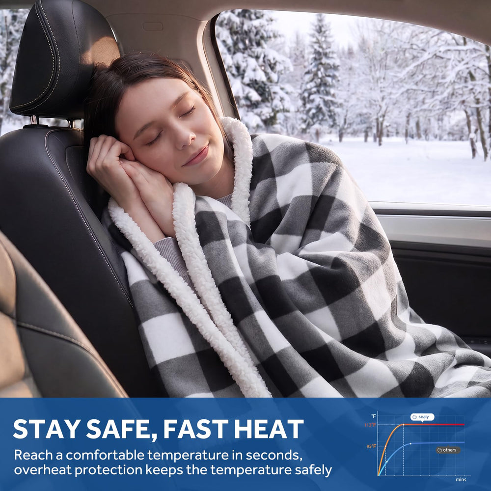 Sealy heated blanket used on RV couch keeping campers comfortable