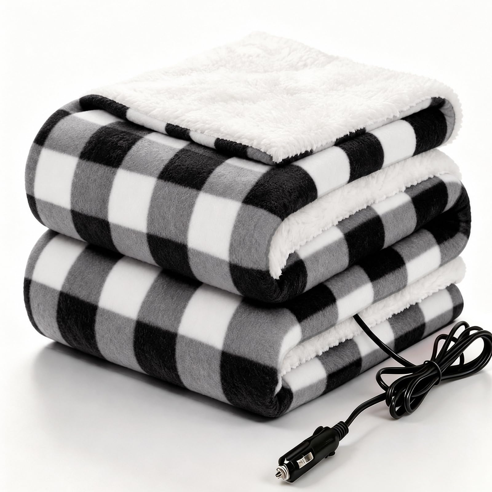 Sealy heated blanket front view showing plaid pattern and warmth