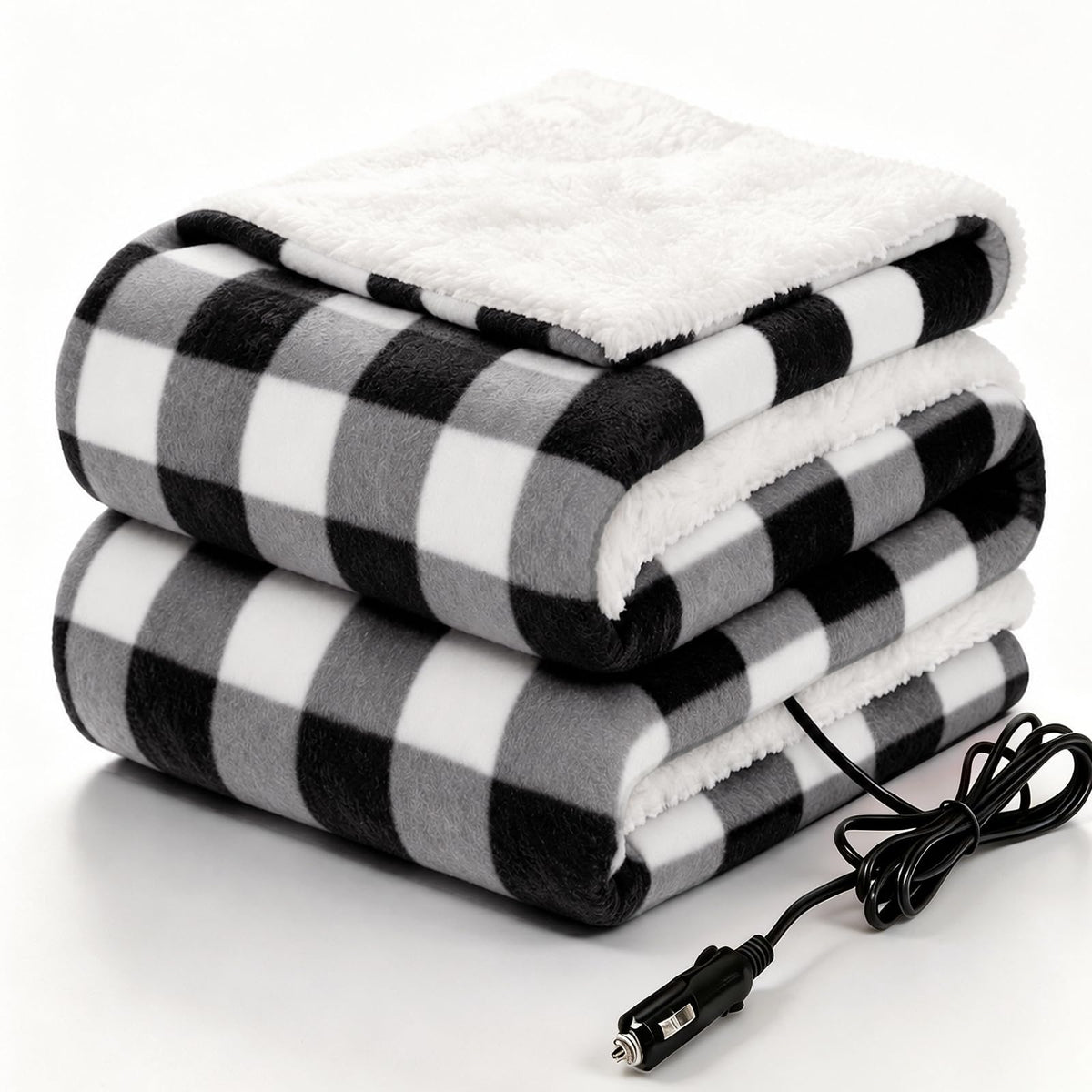 Sealy heated blanket front view showing plaid pattern and warmth