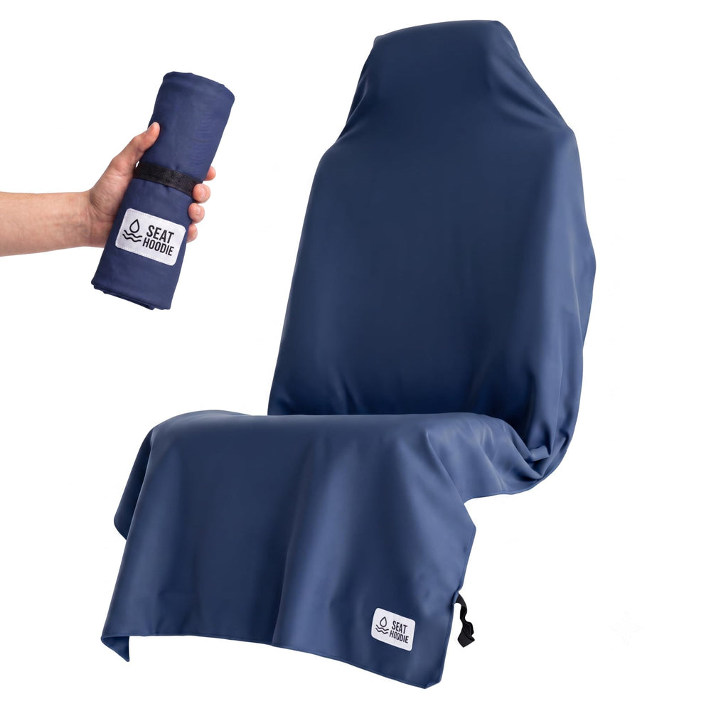 Seat Hoodie front view navy showing full coverage and protection