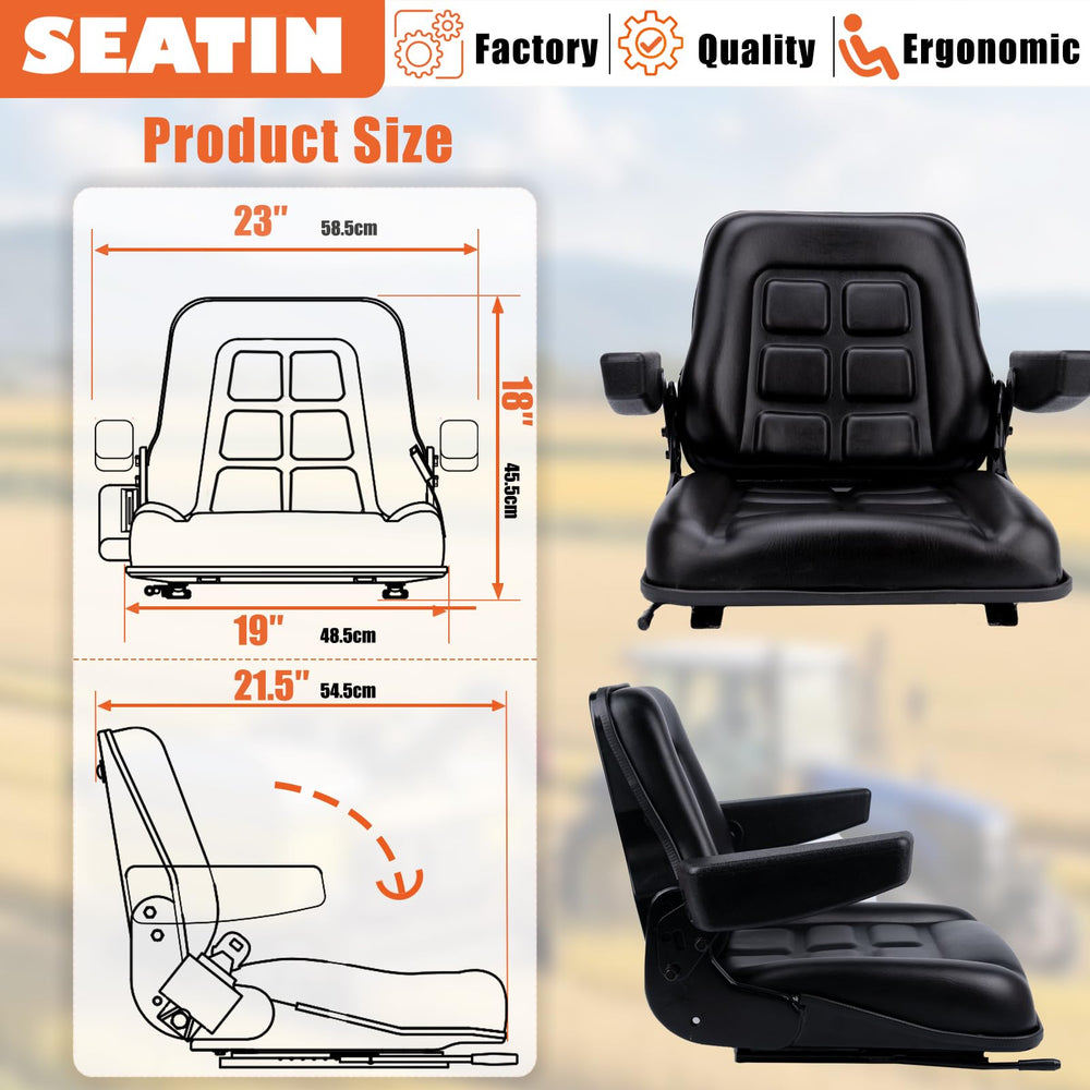 SEATIN mounted on a tractor demonstrating universal fit and operator comfort