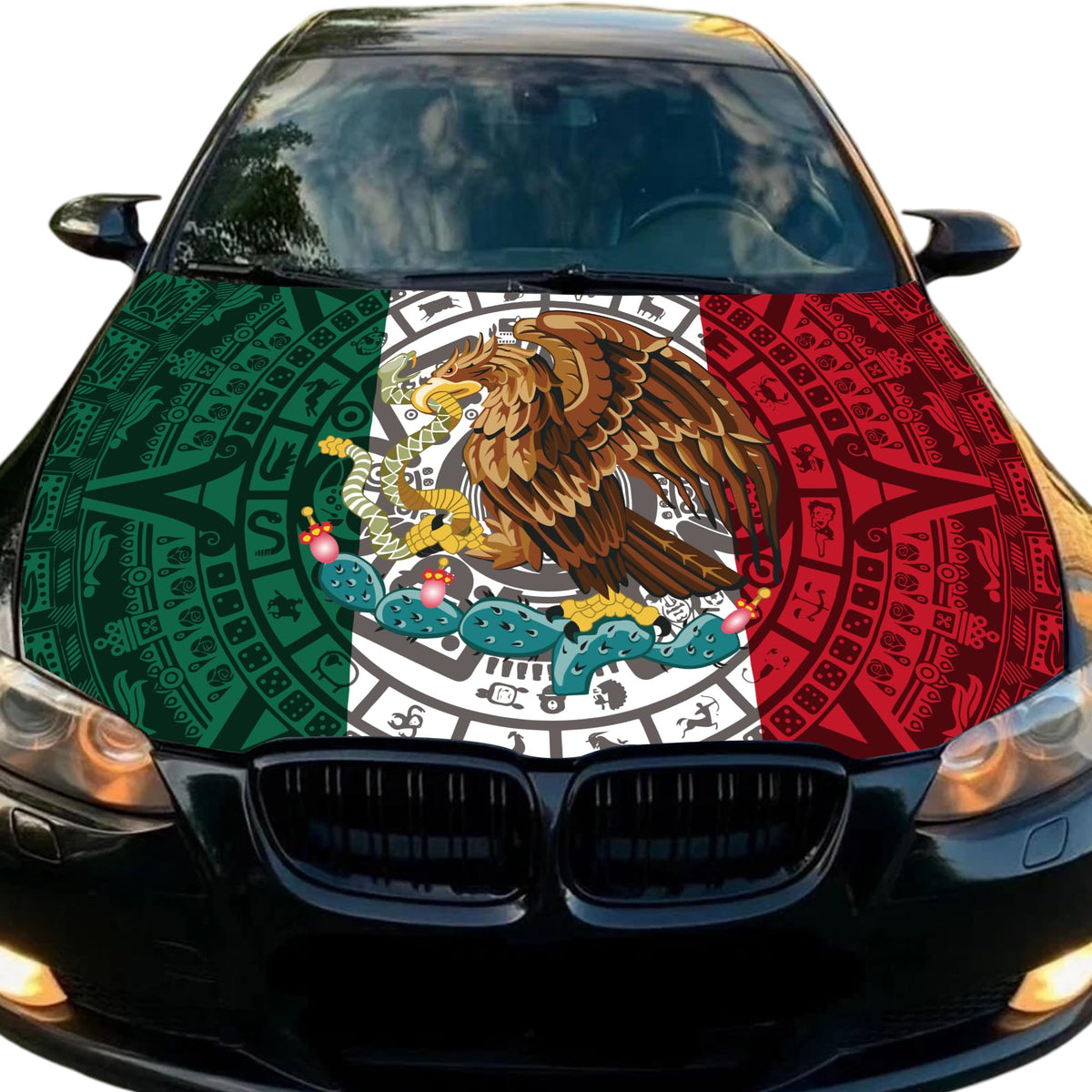 SECUNL Mexico flag hood cover front view showing vibrant protection