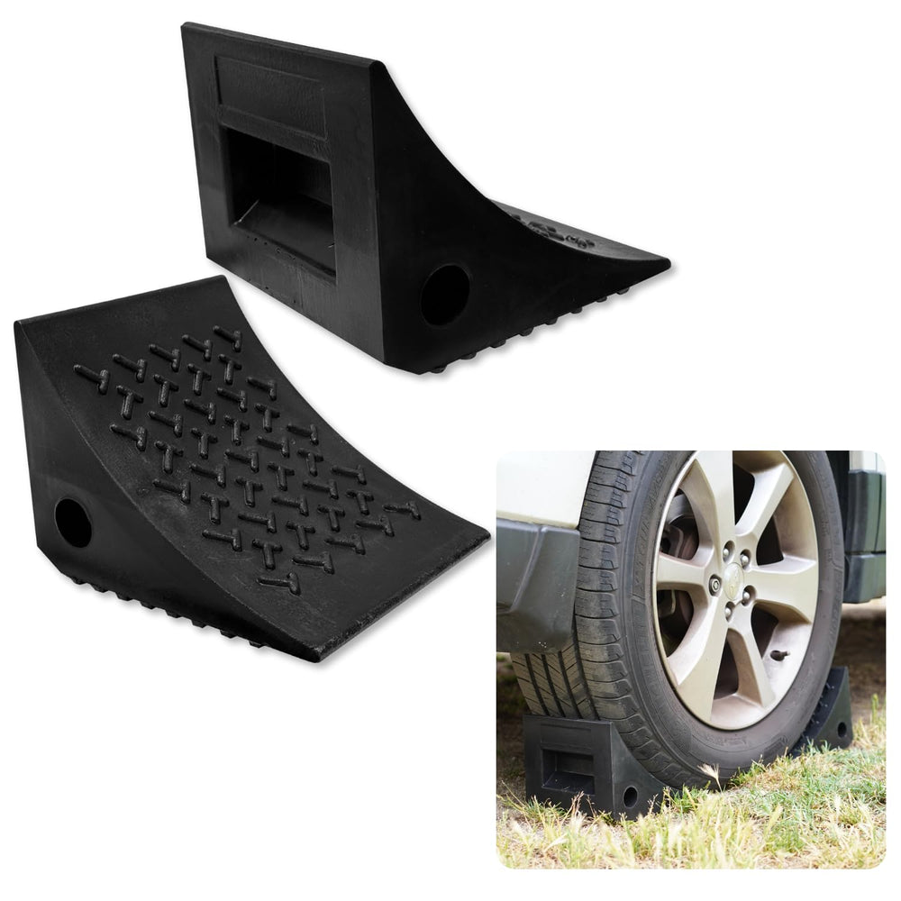 SECURITYMAN front profile of wheel chocks showing contoured shape and stability benefit