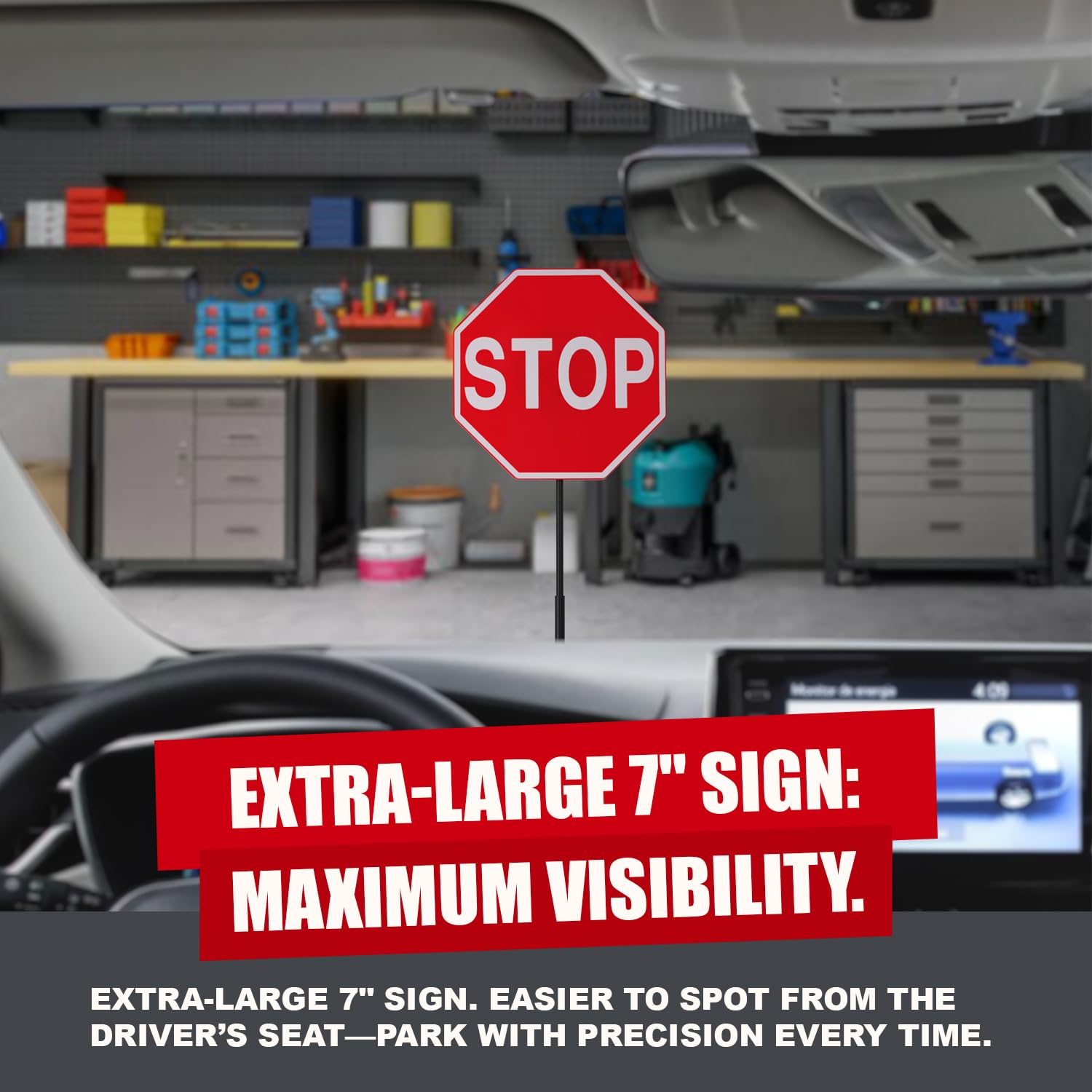 SECURITYMAN beside sedan for scale showing clear stop distance benefit