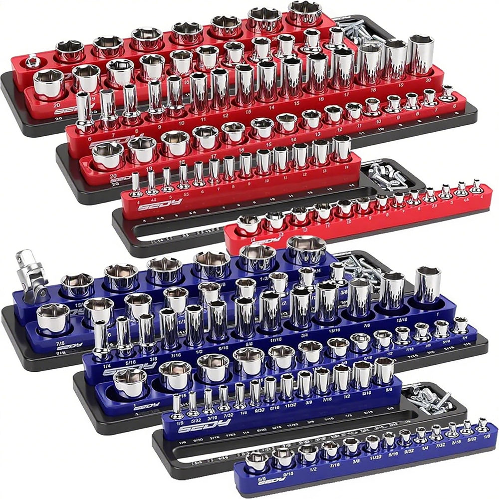 SEDY front view of six-piece magnetic socket tray, organized storage benefit