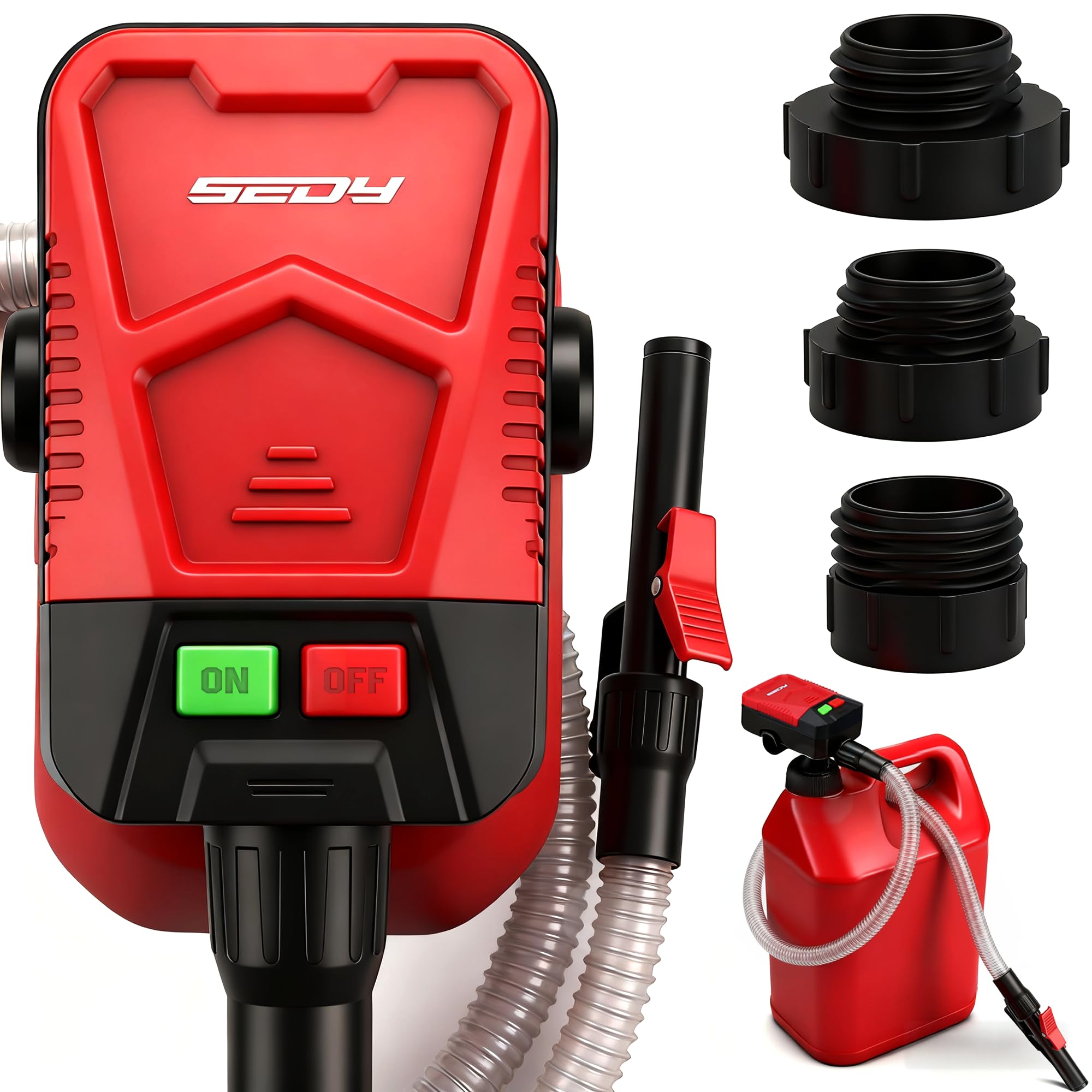 SEDY front view showing compact pump and benefits of easy portability
