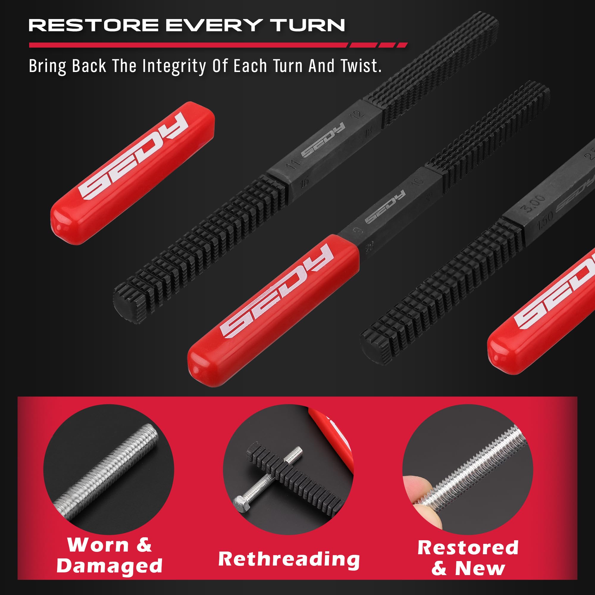SEDY tool in use chasing a wheel stud to restore threading and ensure safe fit