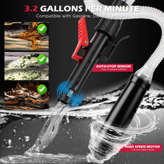 SEDY long intake hose reaching bottom to maximize fluid extraction
