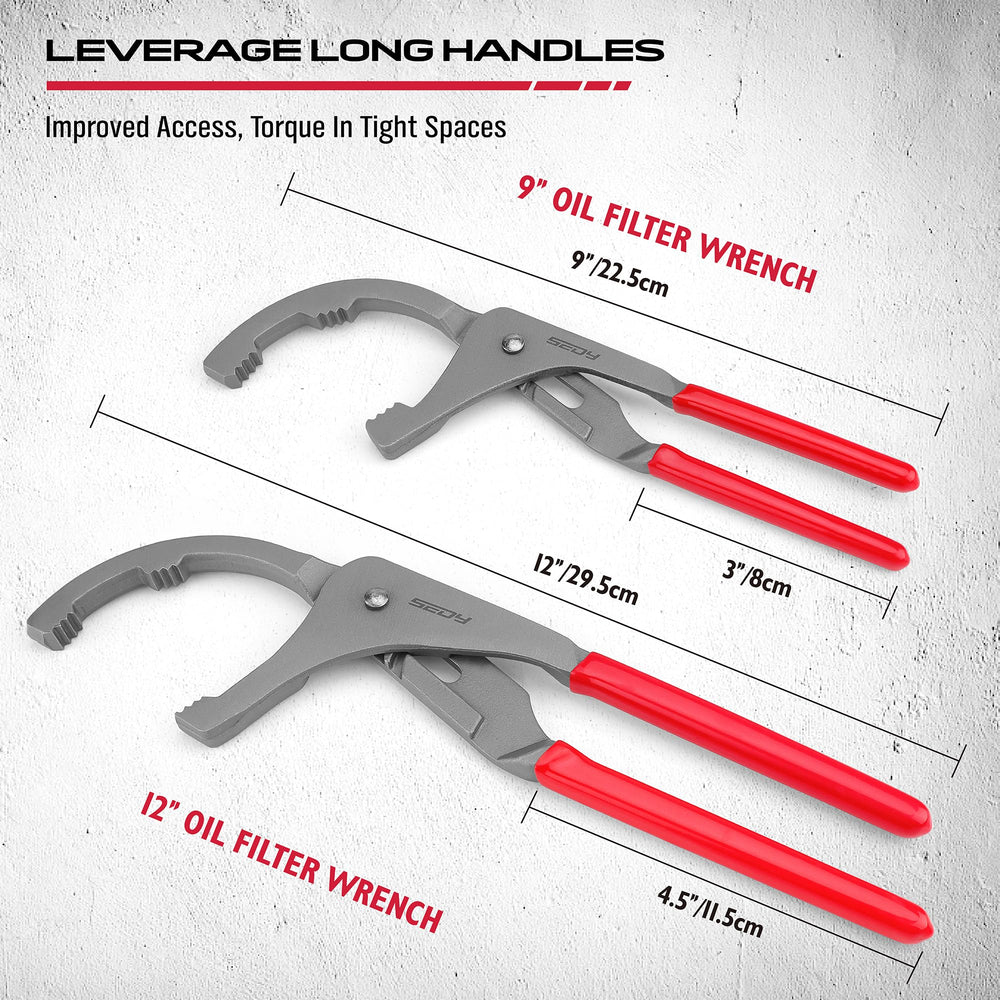 SEDY size comparison showing 9" and 12" pliers for selecting the right reach