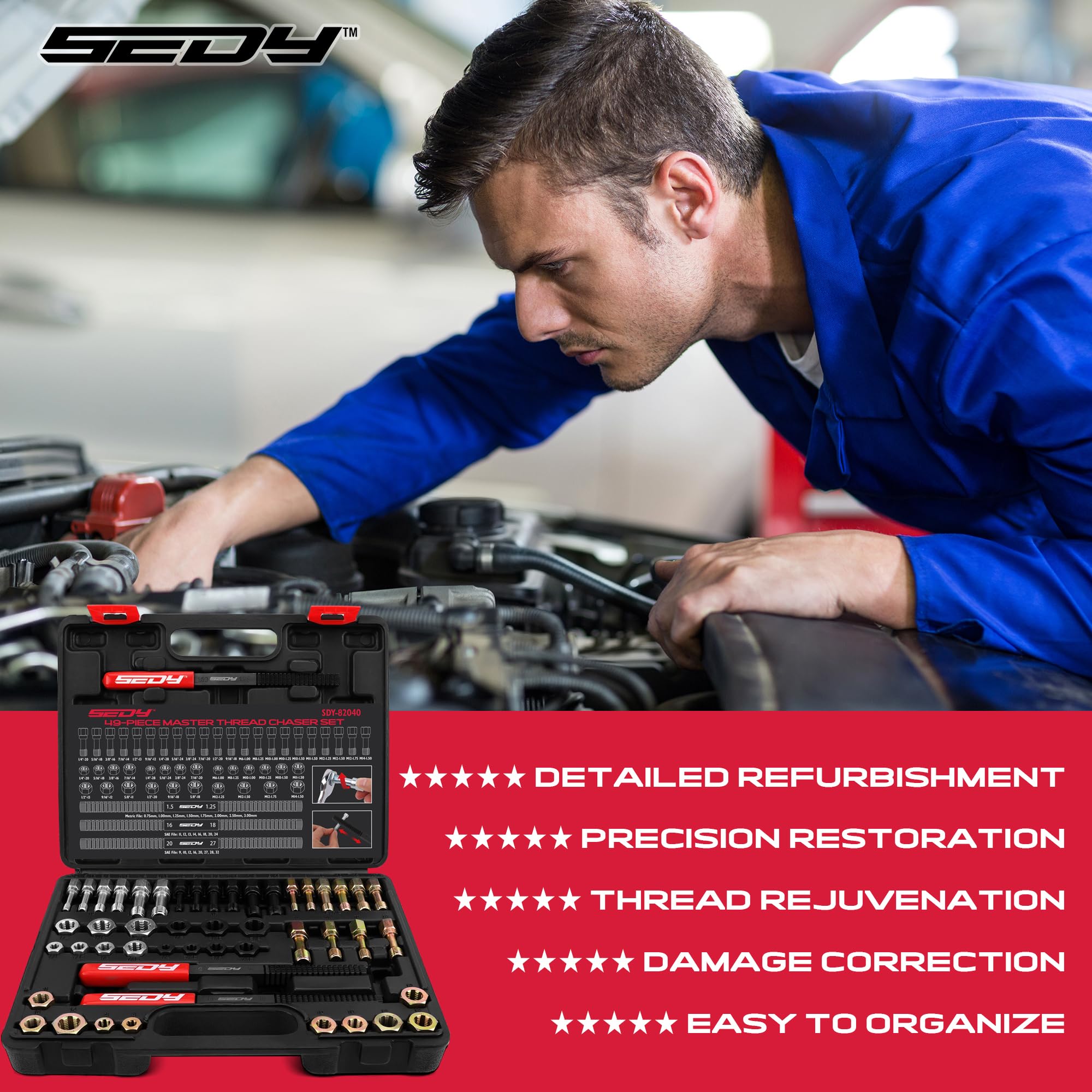 SEDY chasing a spark plug hole to clean threads and improve sealing reliability