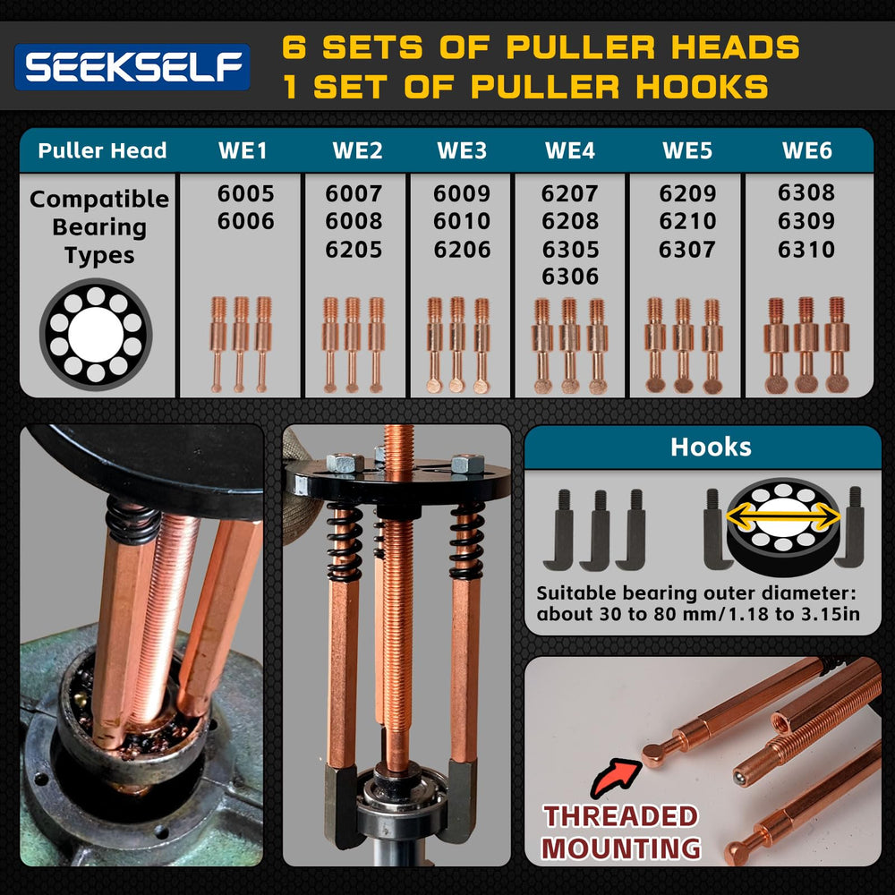 SEEKSELF ejector screw and spacers displayed, illustrating controlled force application
