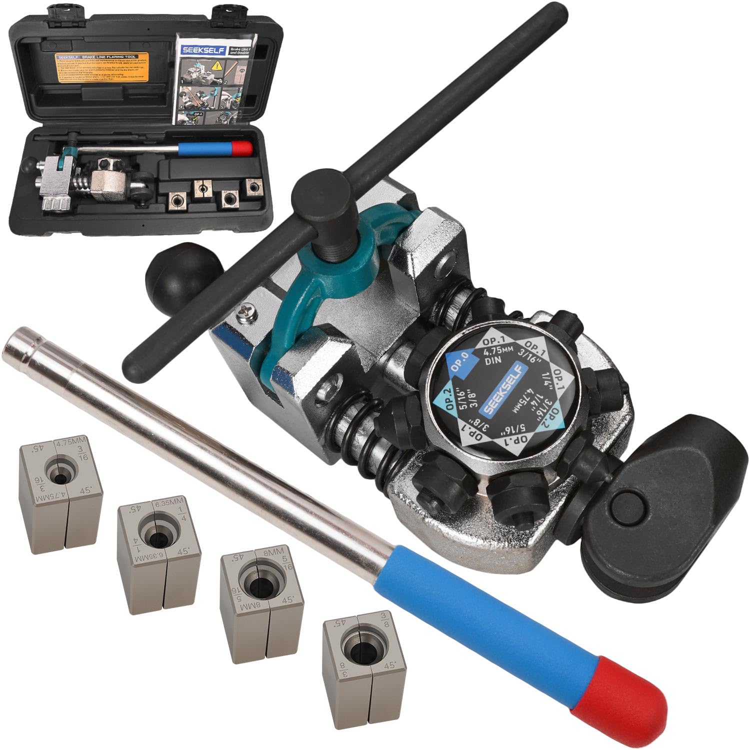SEEKSELF flaring tool front view showing robust body and mounting base for stable work