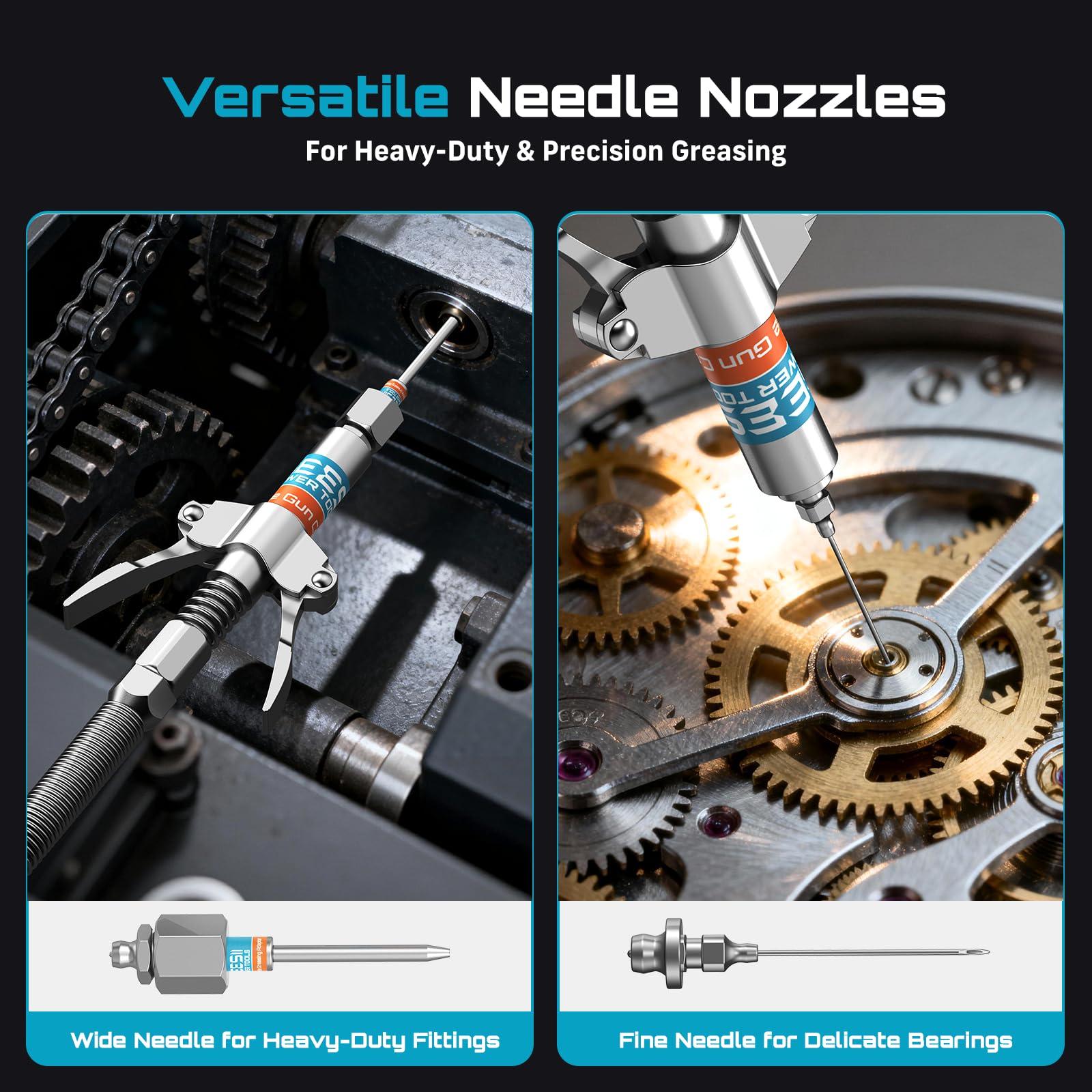 Seesii needle tips pair detail for precise controlled lubrication