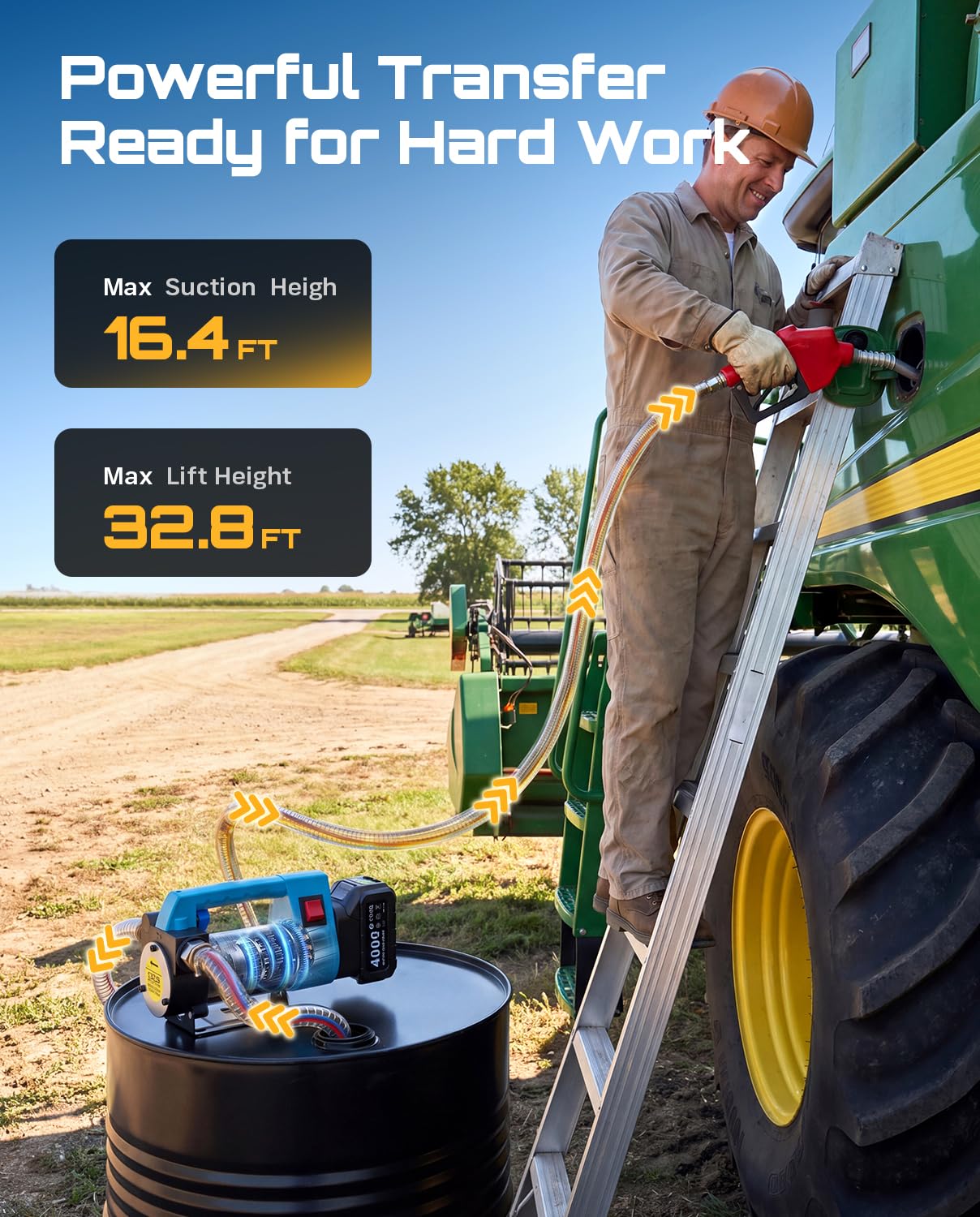 SEESII refueling a tractor outdoors showing fast 12 GPM transfer speed