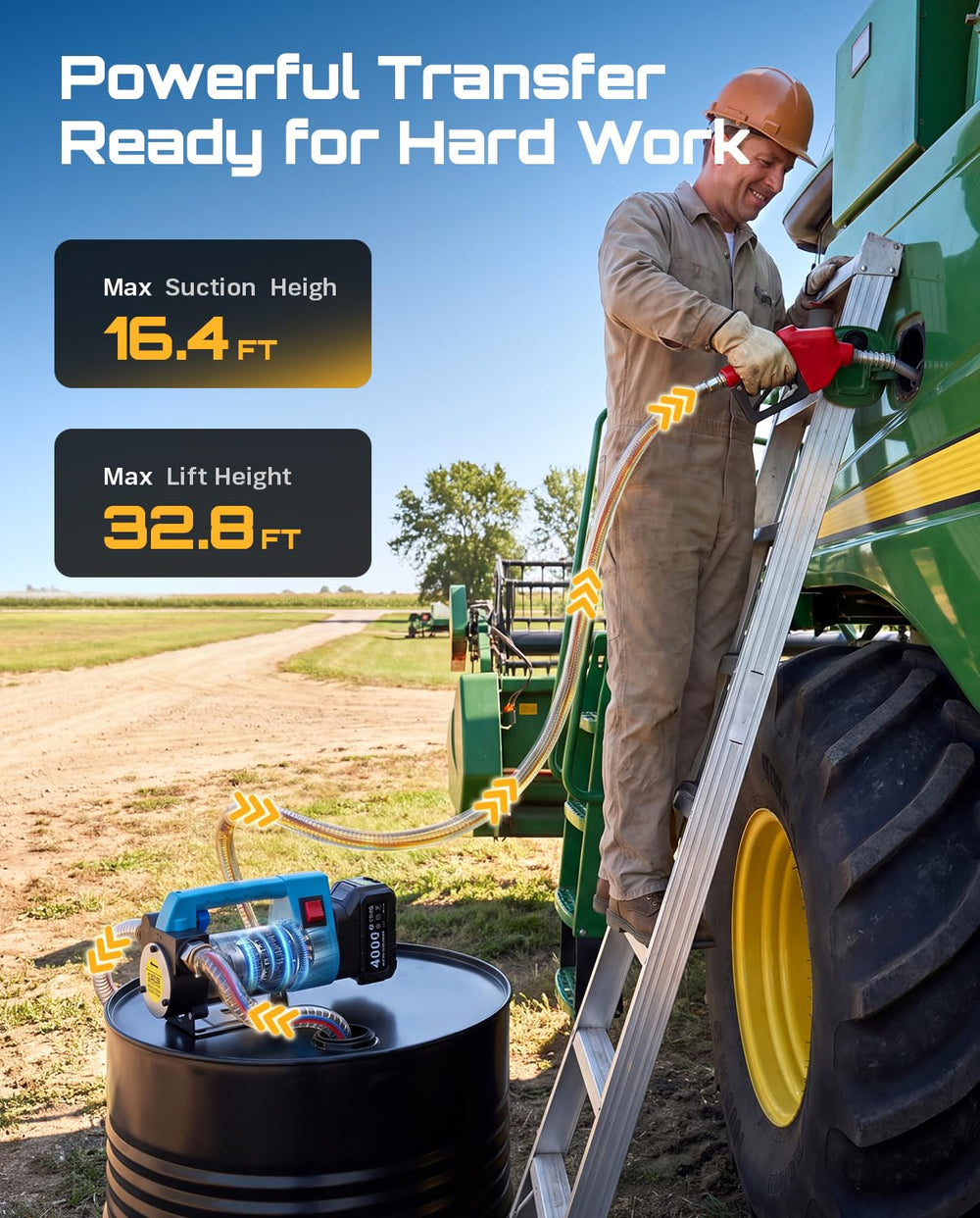SEESII refueling a tractor outdoors showing fast 12 GPM transfer speed