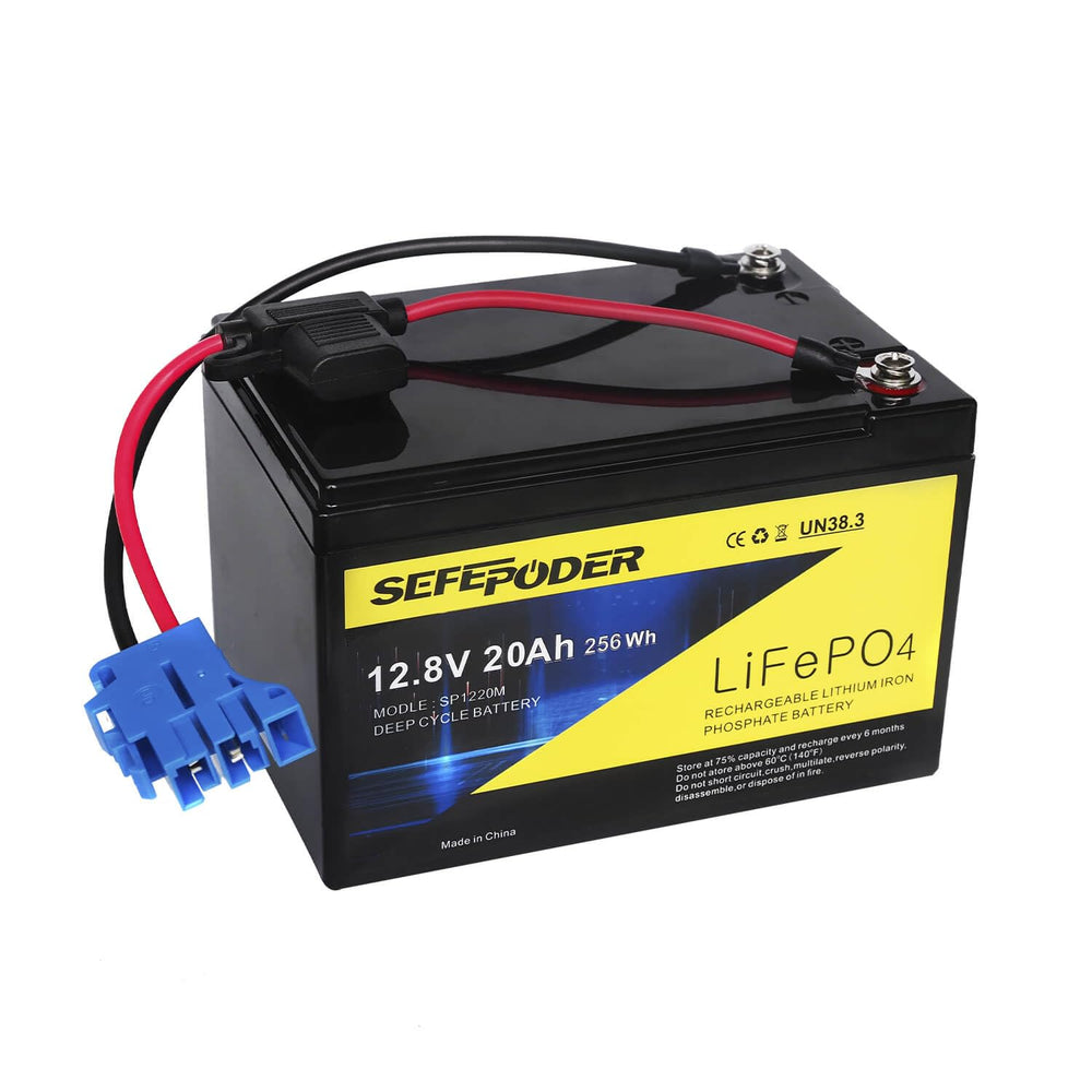 SEFEPODER front view of 12V 20Ah battery showing compact profile and easy fit