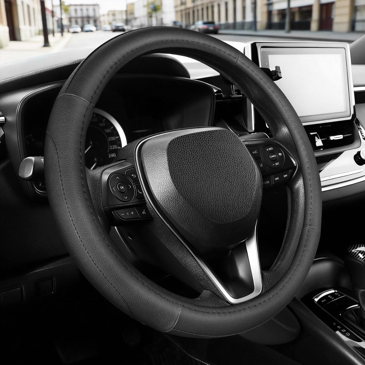 SEG Direct front view of steering wheel cover showing design and fit benefit