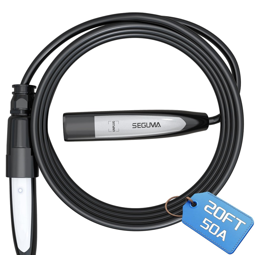 SEGUMA front view of NACS extension cable showing robust connector and benefit of durable charging