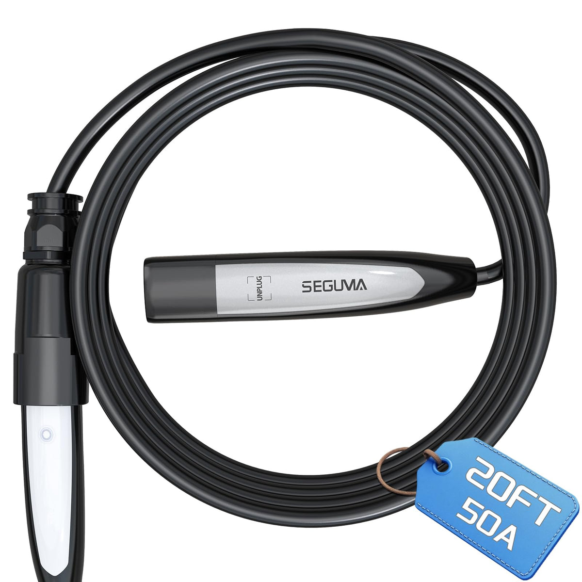 SEGUMA front view of NACS extension cable showing robust connector and benefit of durable charging