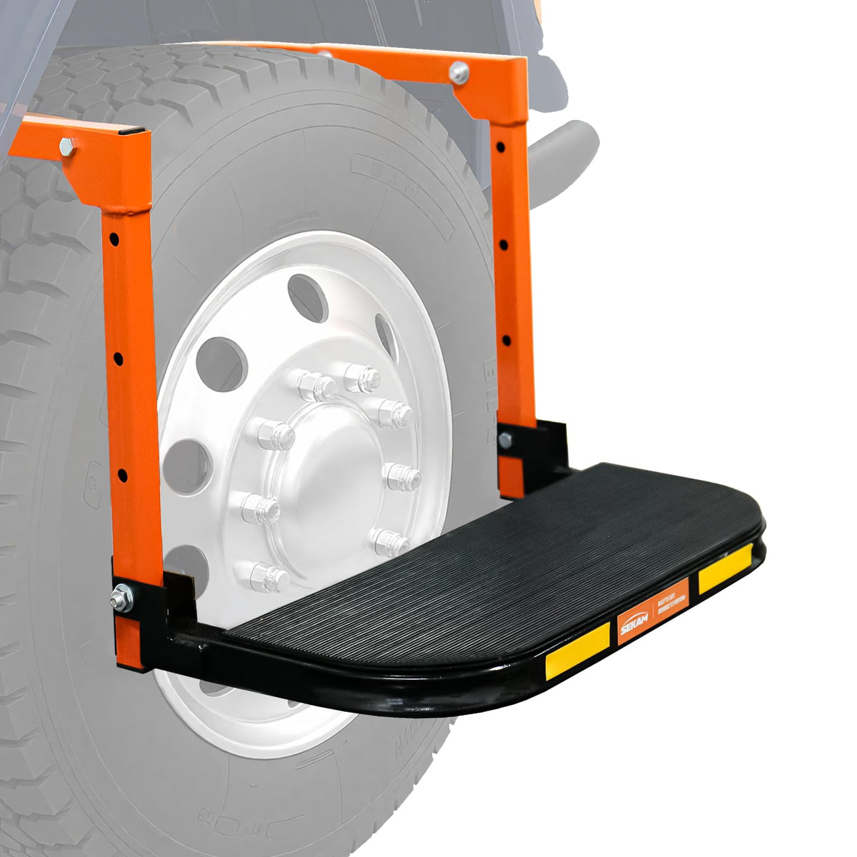 SEKAM front view of folded tire step showing compact storage benefit