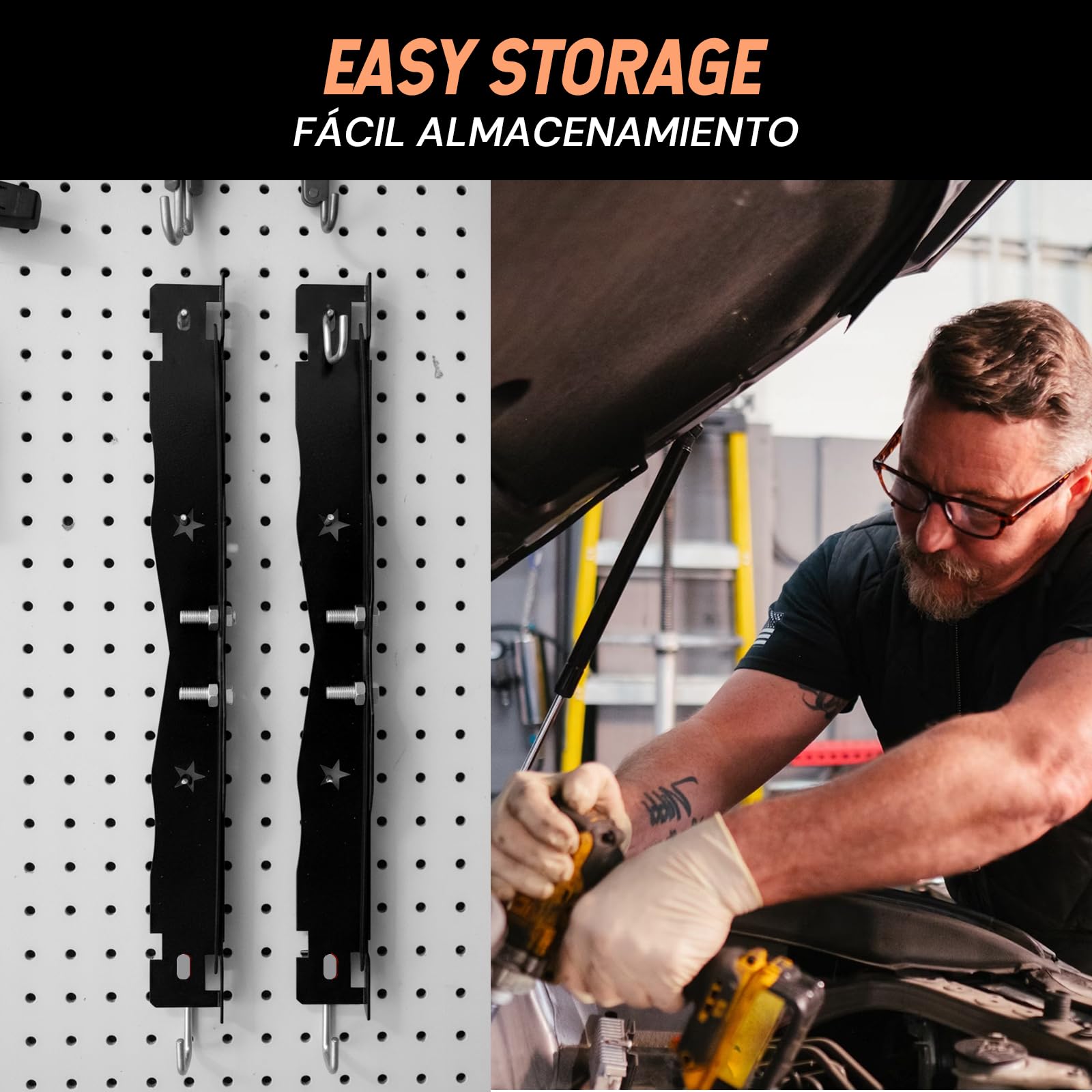 SEKAM hardware and accessories laid out showing included bolts, nuts, and adjustable arms