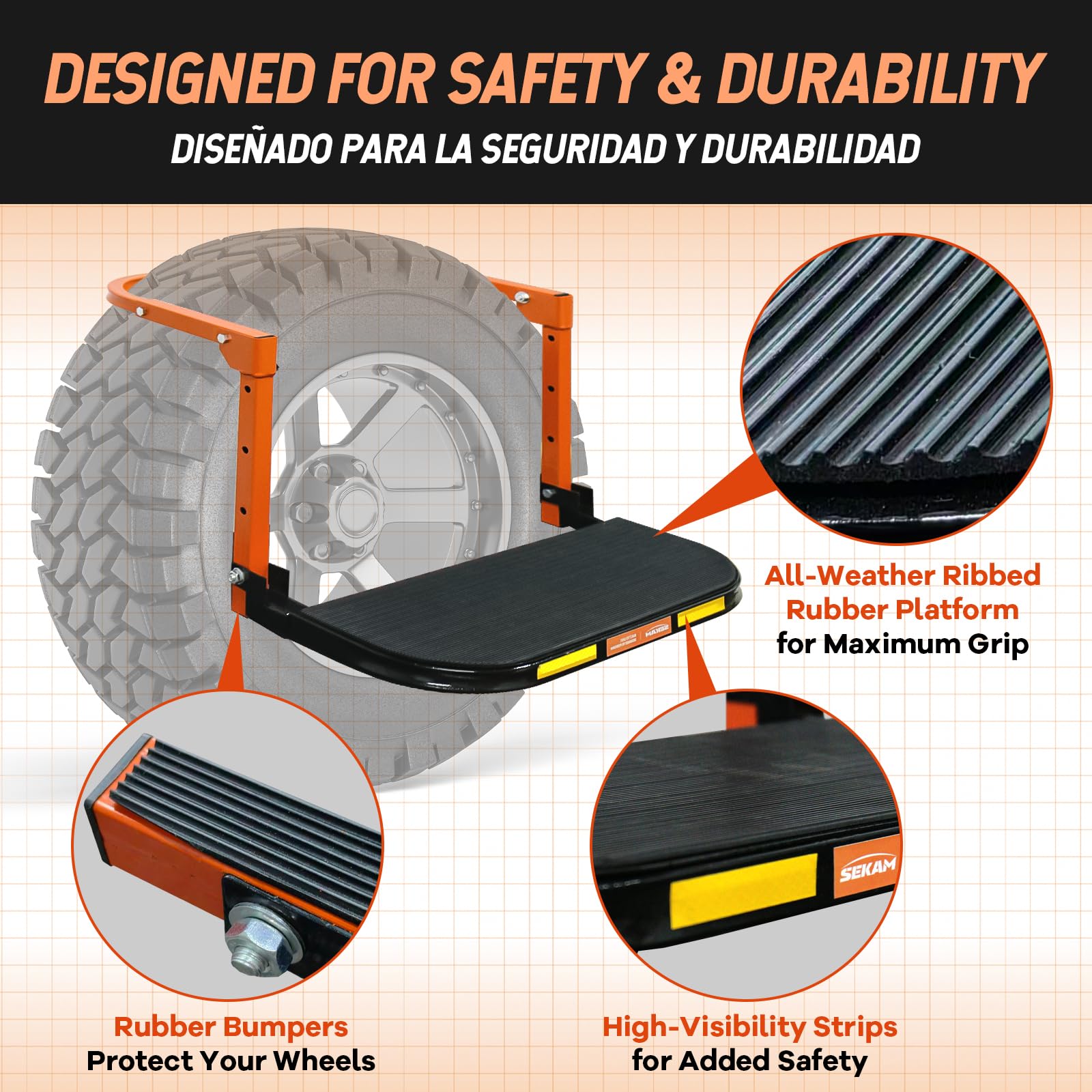 SEKAM close-up of rubber tread on platform providing extra traction