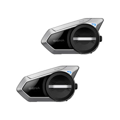 Sena 50S dual pack front view showing paired headsets and controls, clear setup benefit