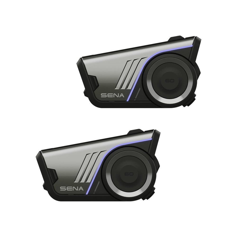 Sena 60S dual pack front angle showing controls and durable build for reliable use