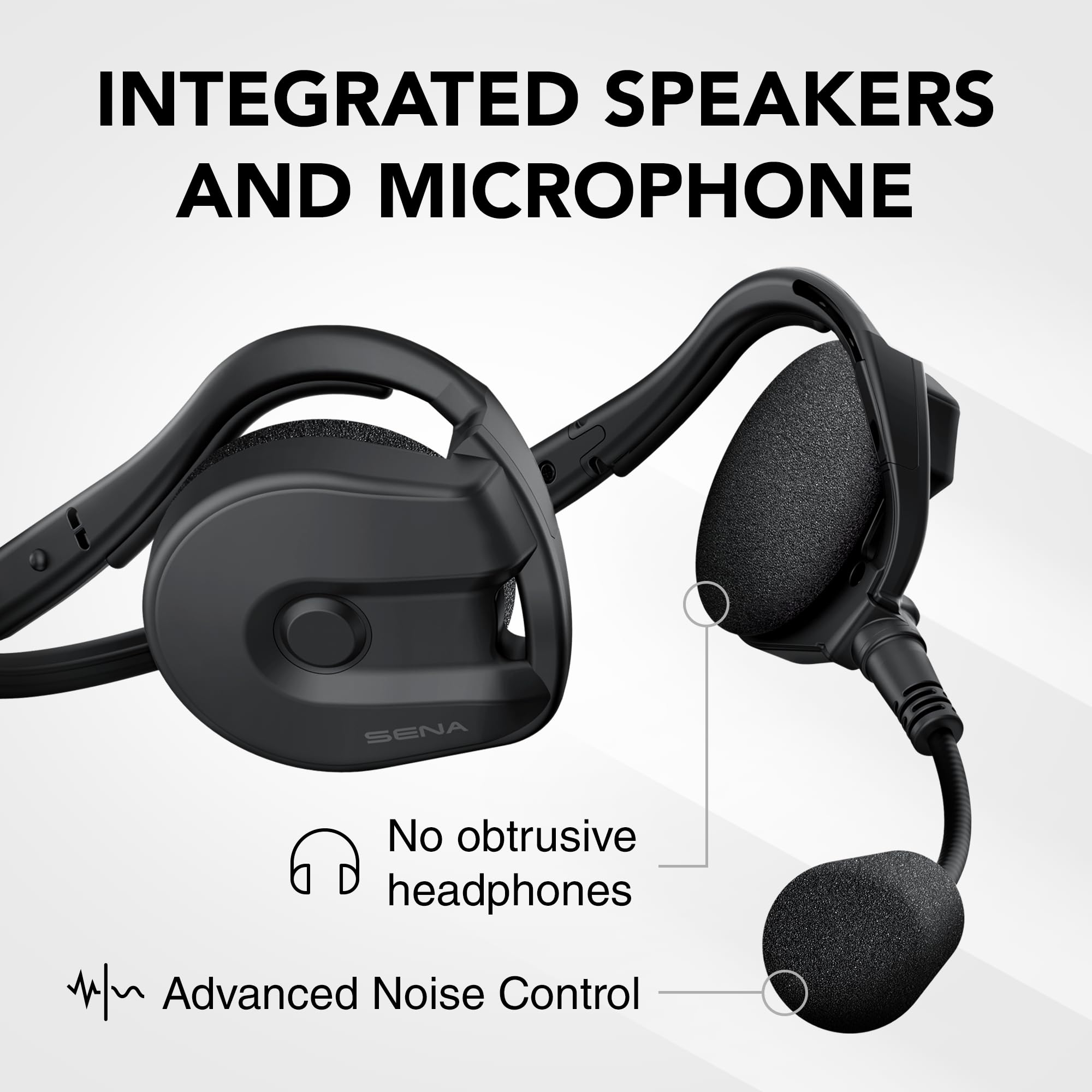 Sena Expand close-up microphone showing adjustable placement and noise control