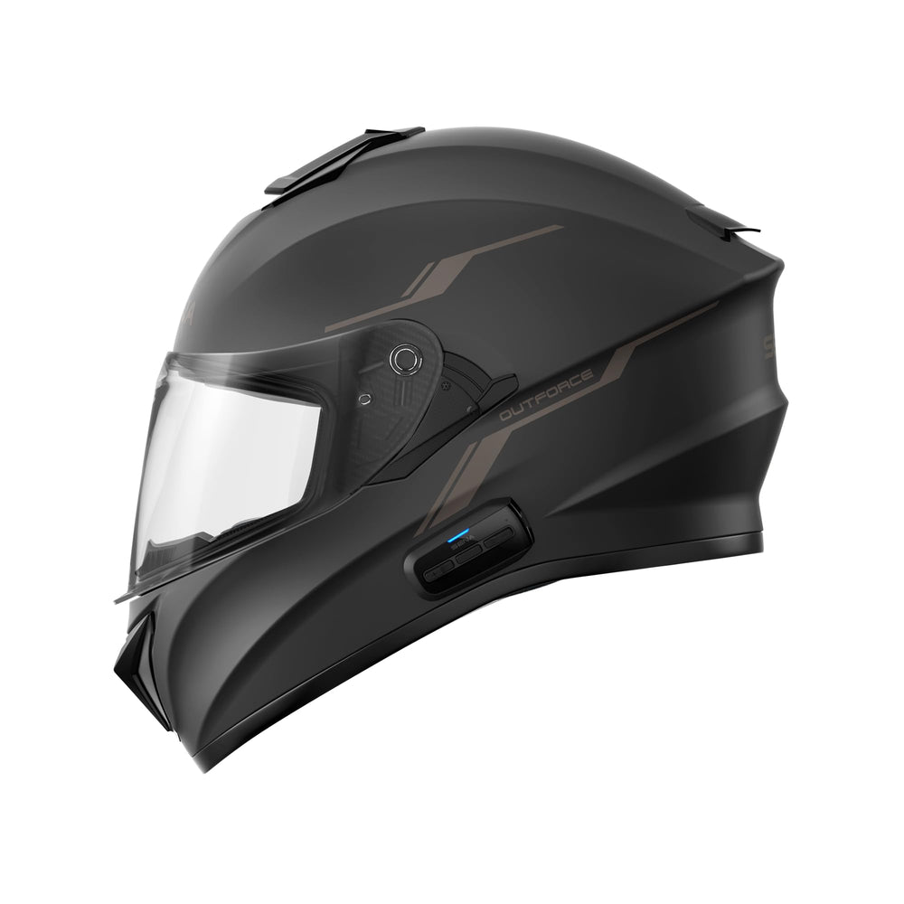 Sena OutForce internal speakers close-up showing built-in audio for clear sound
