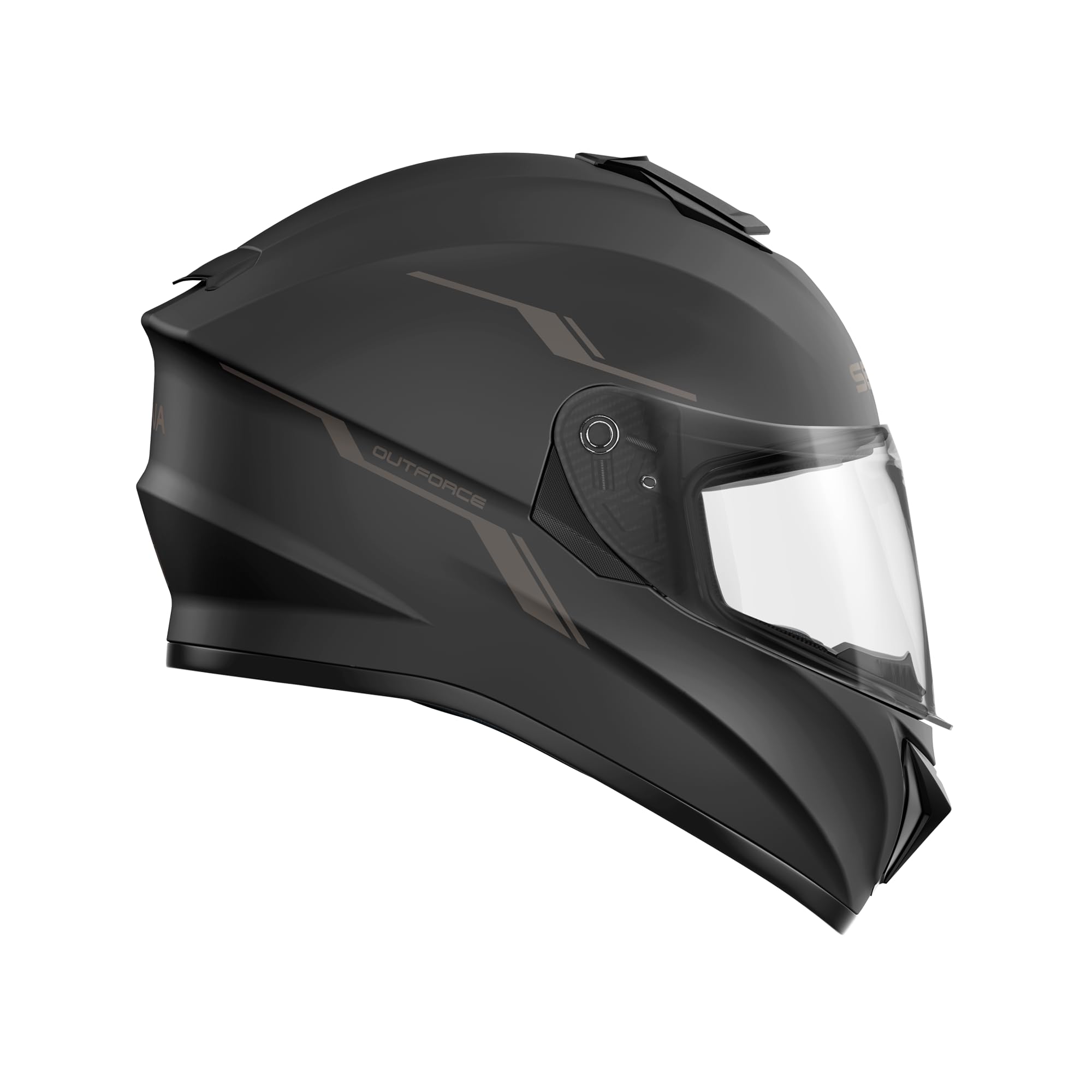 Sena OutForce retractable sun visor deployed reducing glare for safer riding