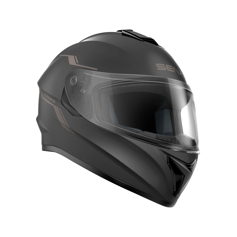 Sena OutForce size comparison with helmet on mannequin for fit and scale clarity