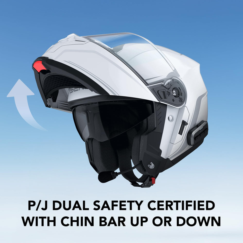 Sena OUTRUSH 2 with chin bar up highlighting convenience and ventilation benefit