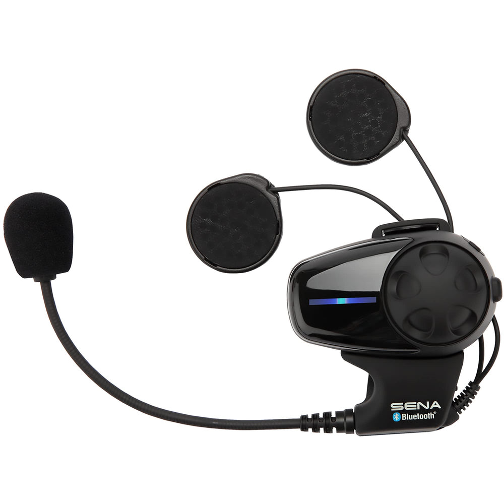 Sena SMH10-10 beside smartphone showing compact size and phone connectivity