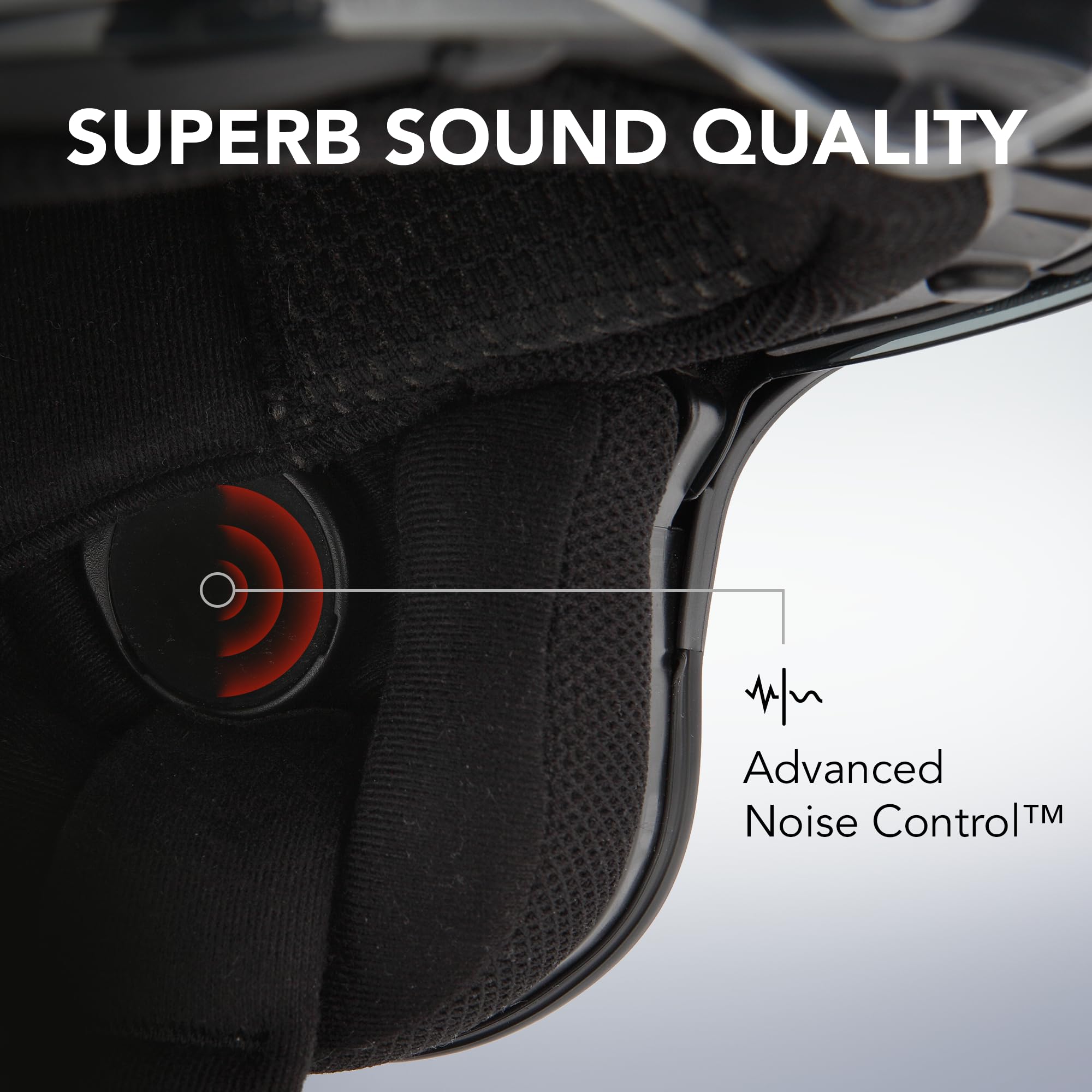 Sena SMH10-10 speaker and wiring detail showing slim profile for comfort