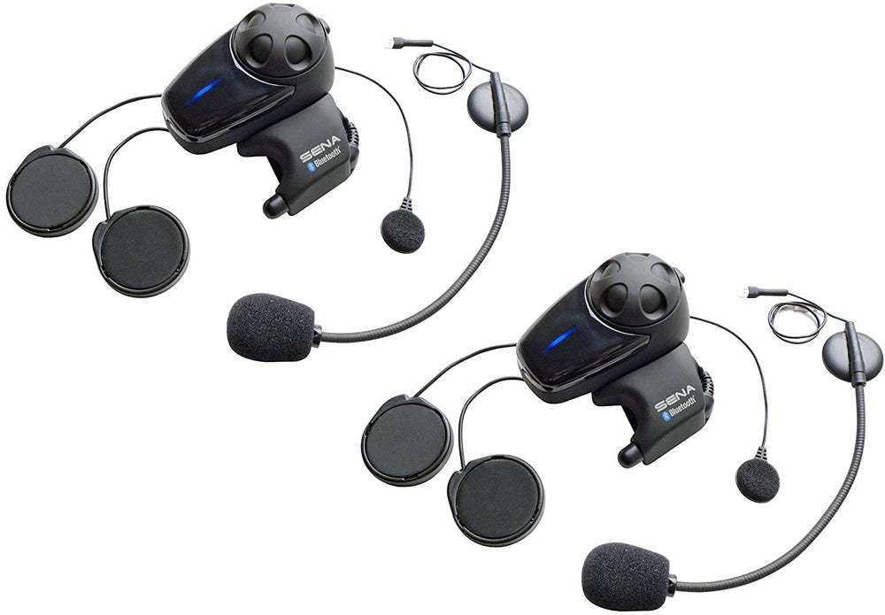 Sena SMH10 dual kit front view showing dual headsets and controls for easy setup