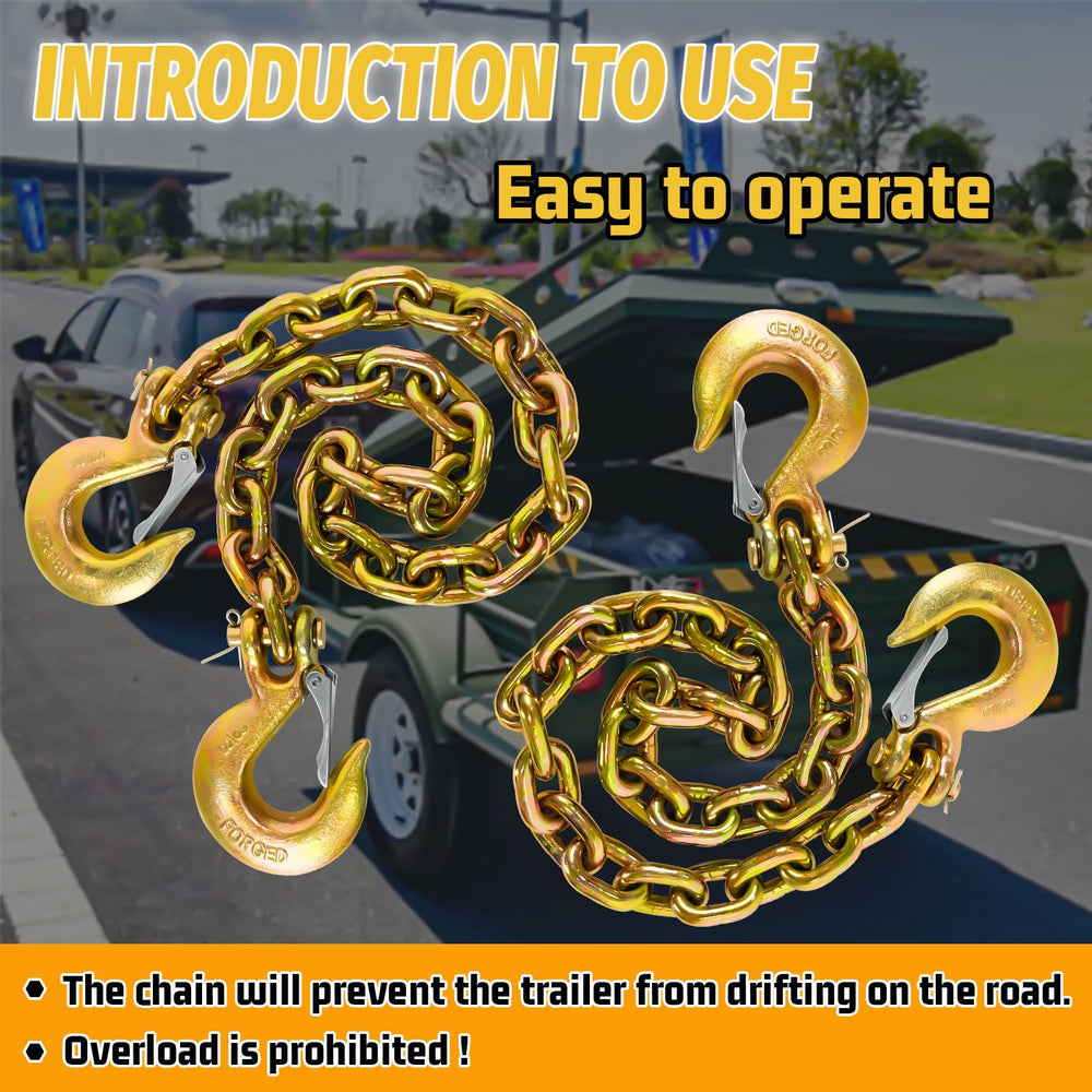 SENKEYFE chains attached to trailer hitch showing reliable backup connection
