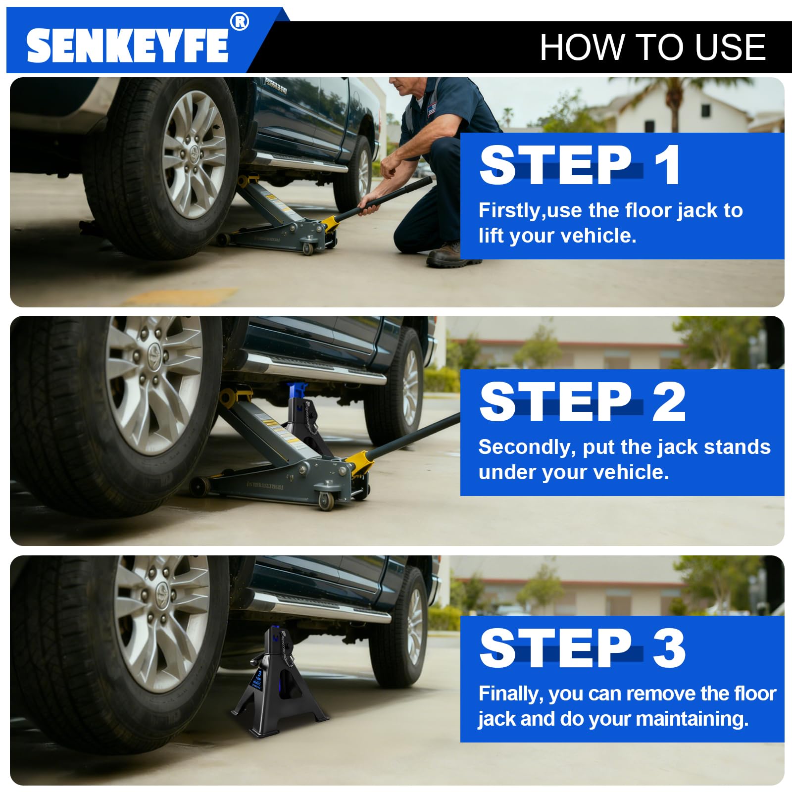 SENKEYFE stand next to vehicle tire showing scale and clearance