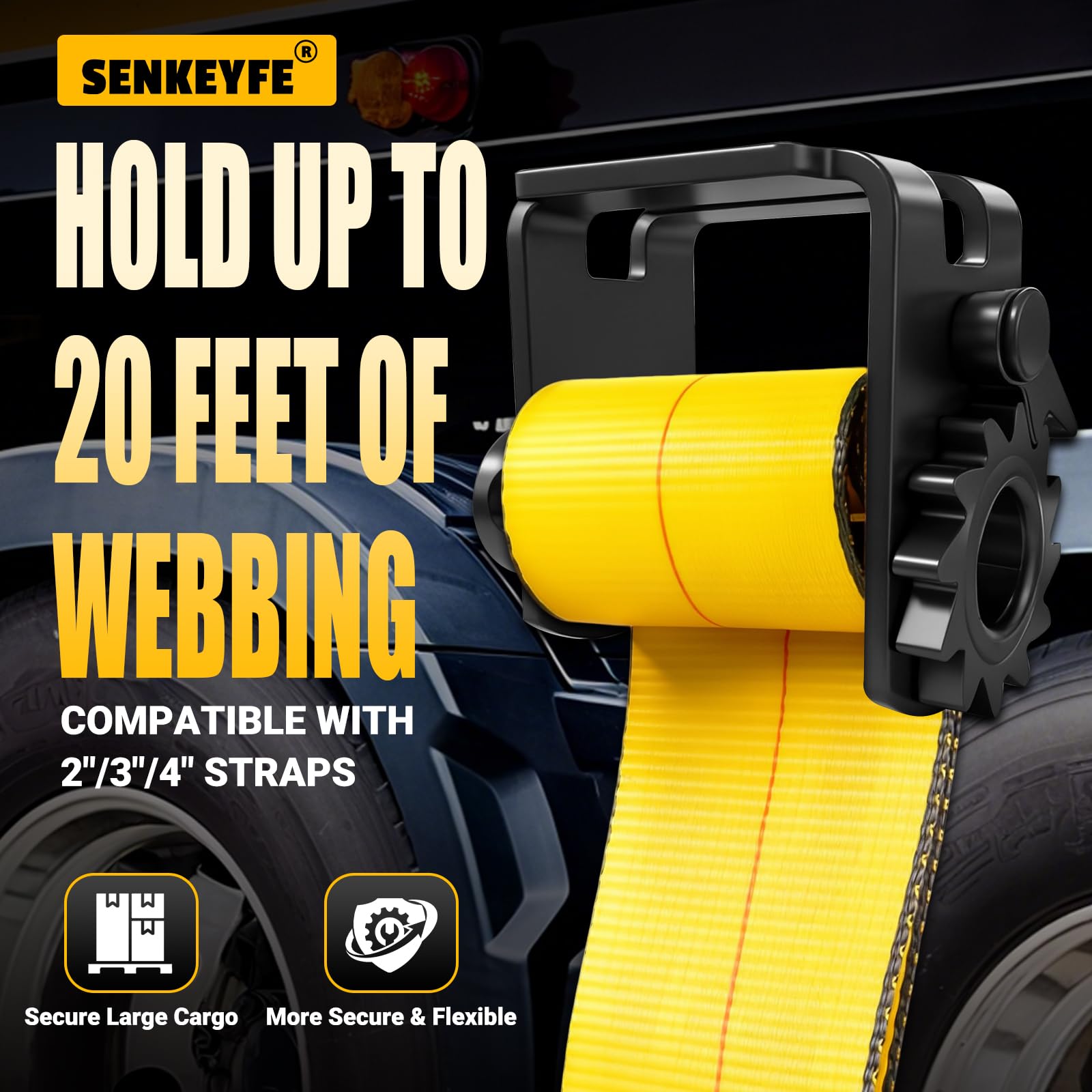 SENKEYFE with 20ft webbing loaded showing ample strap capacity