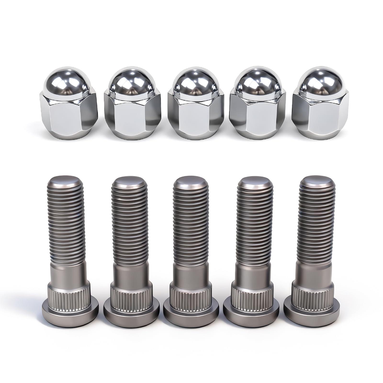 SenMUKG front view of 5-pack studs and nuts showing complete kit and labeling for easy identification