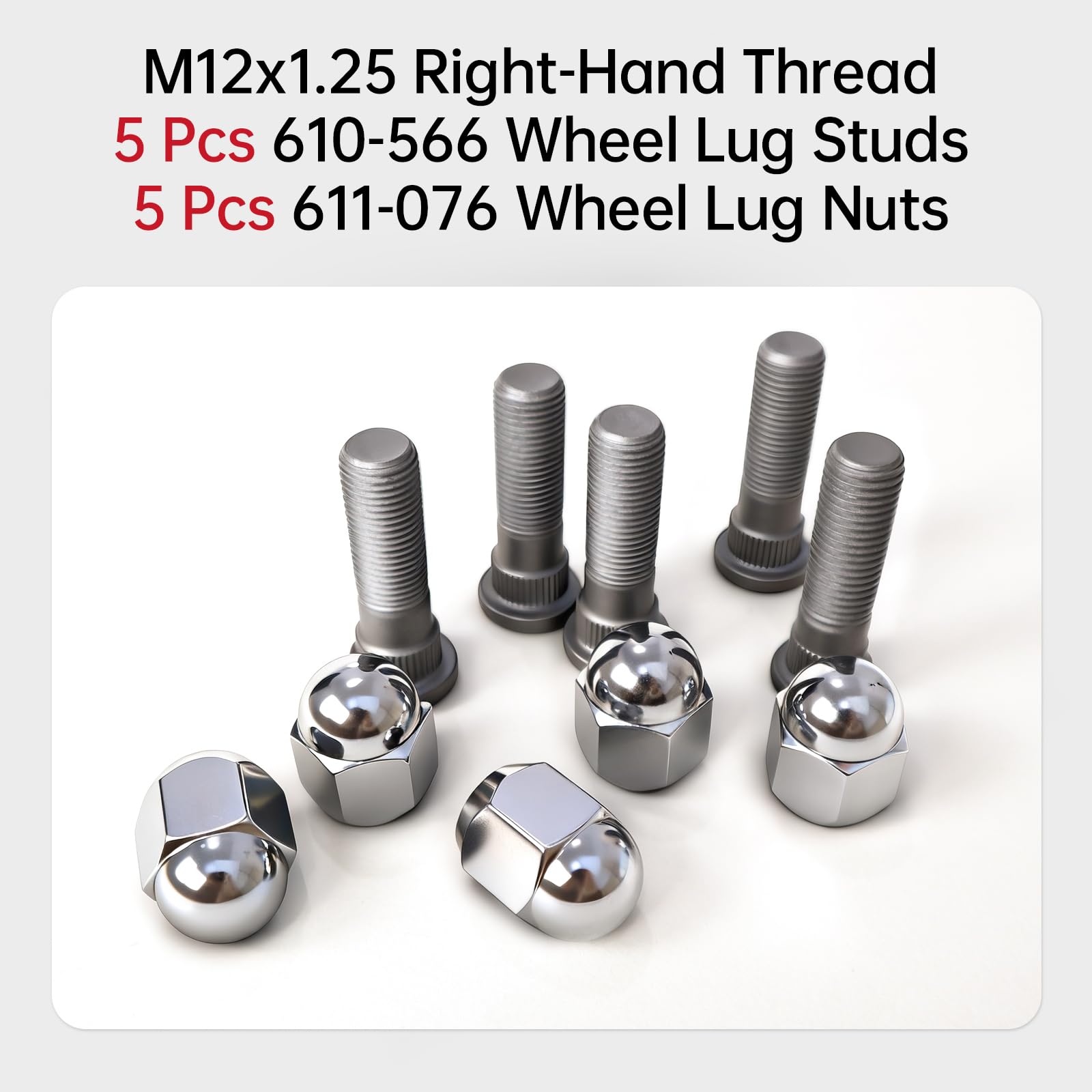 SenMUKG kit arranged with box and parts illustrating included five studs and five nuts for one wheel