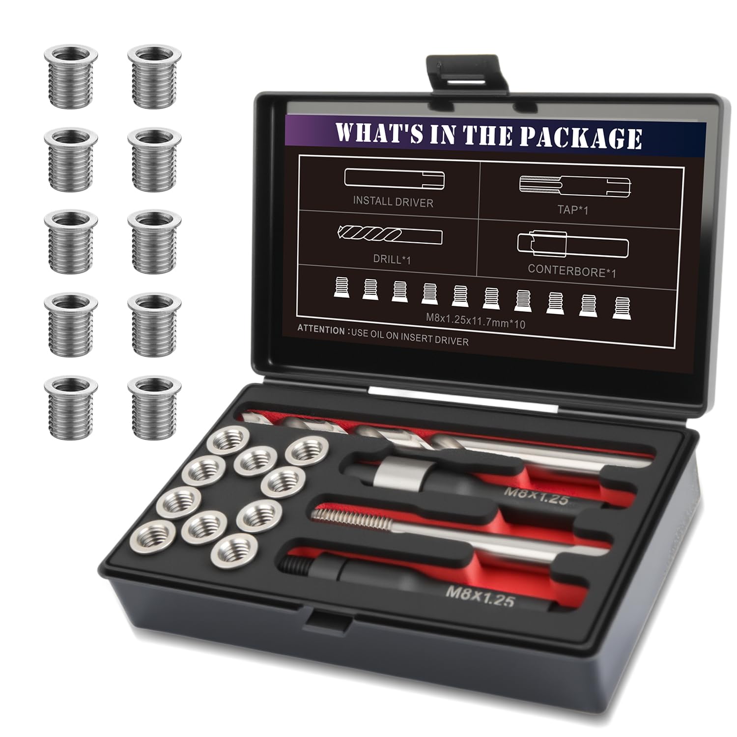 SENNMONN kit overview showing tools and ten inserts for complete repairs