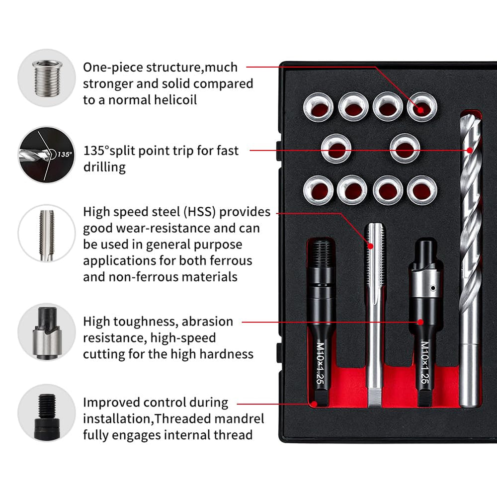 SENNMONN HSS drill, tap and driver laid out demonstrating complete repair kit tools